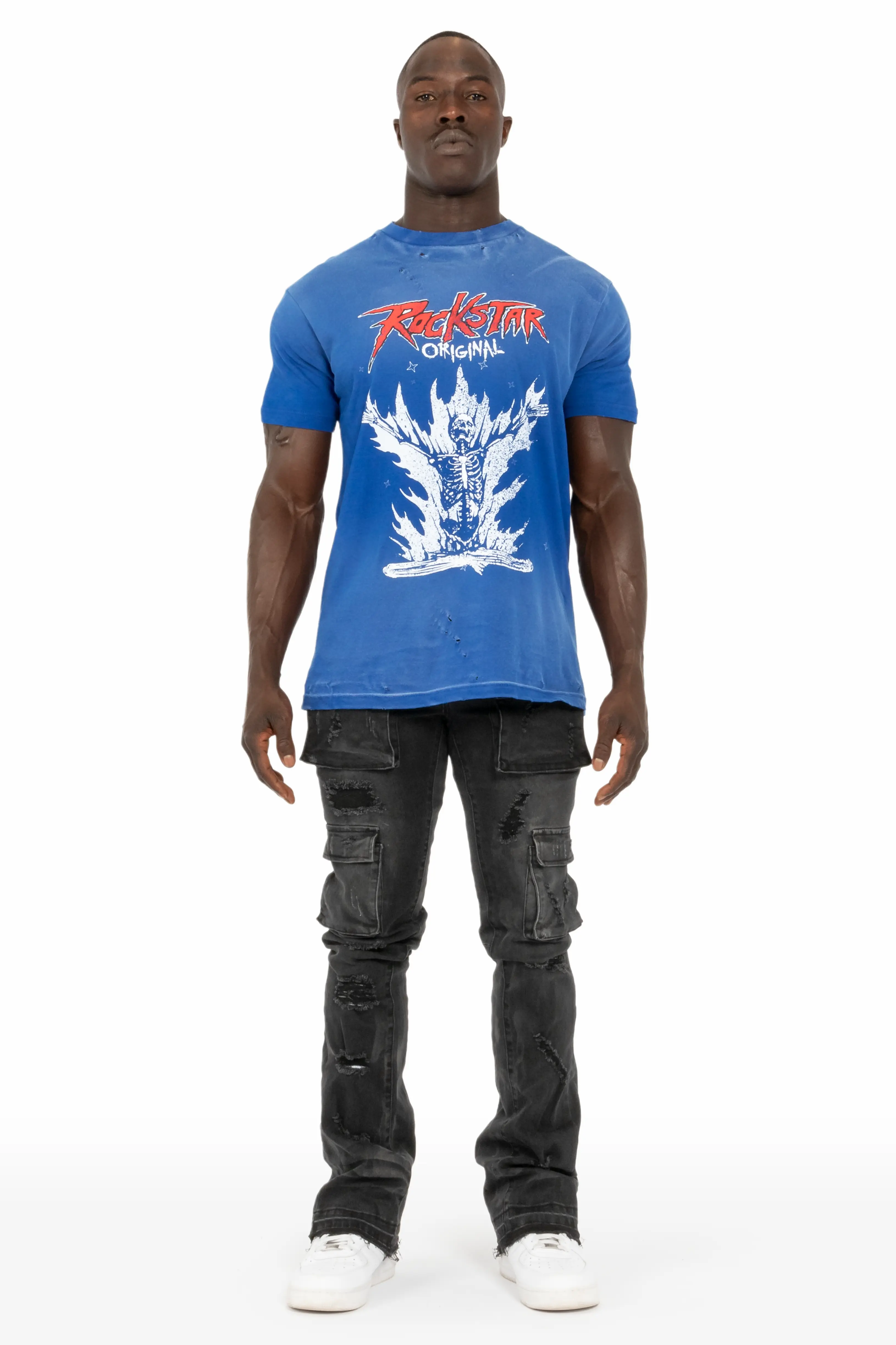 Adriel Grey Wash Cargo Stacked Flare Jean - Image 2