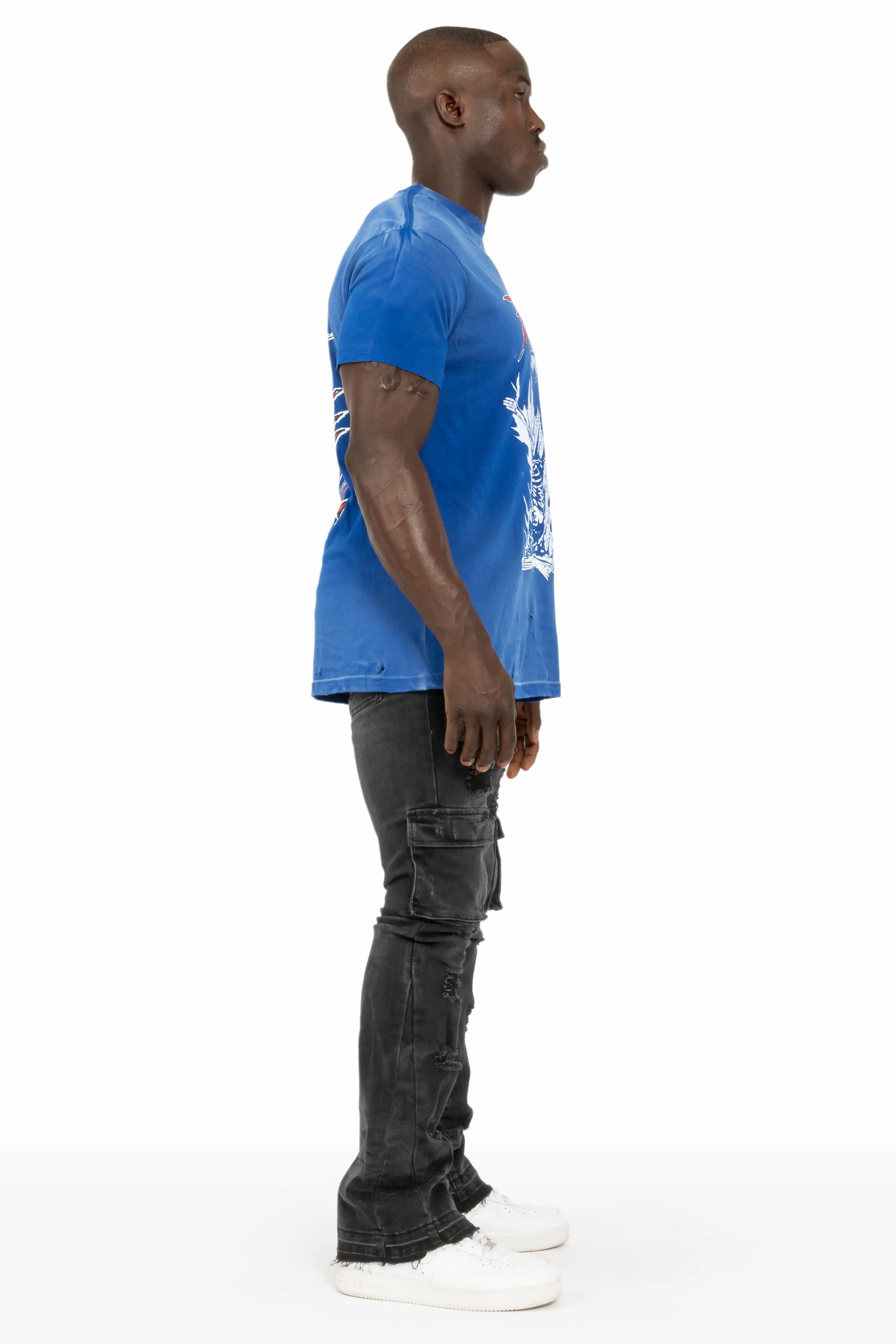 Adriel Grey Wash Cargo Stacked Flare Jean - Image 3