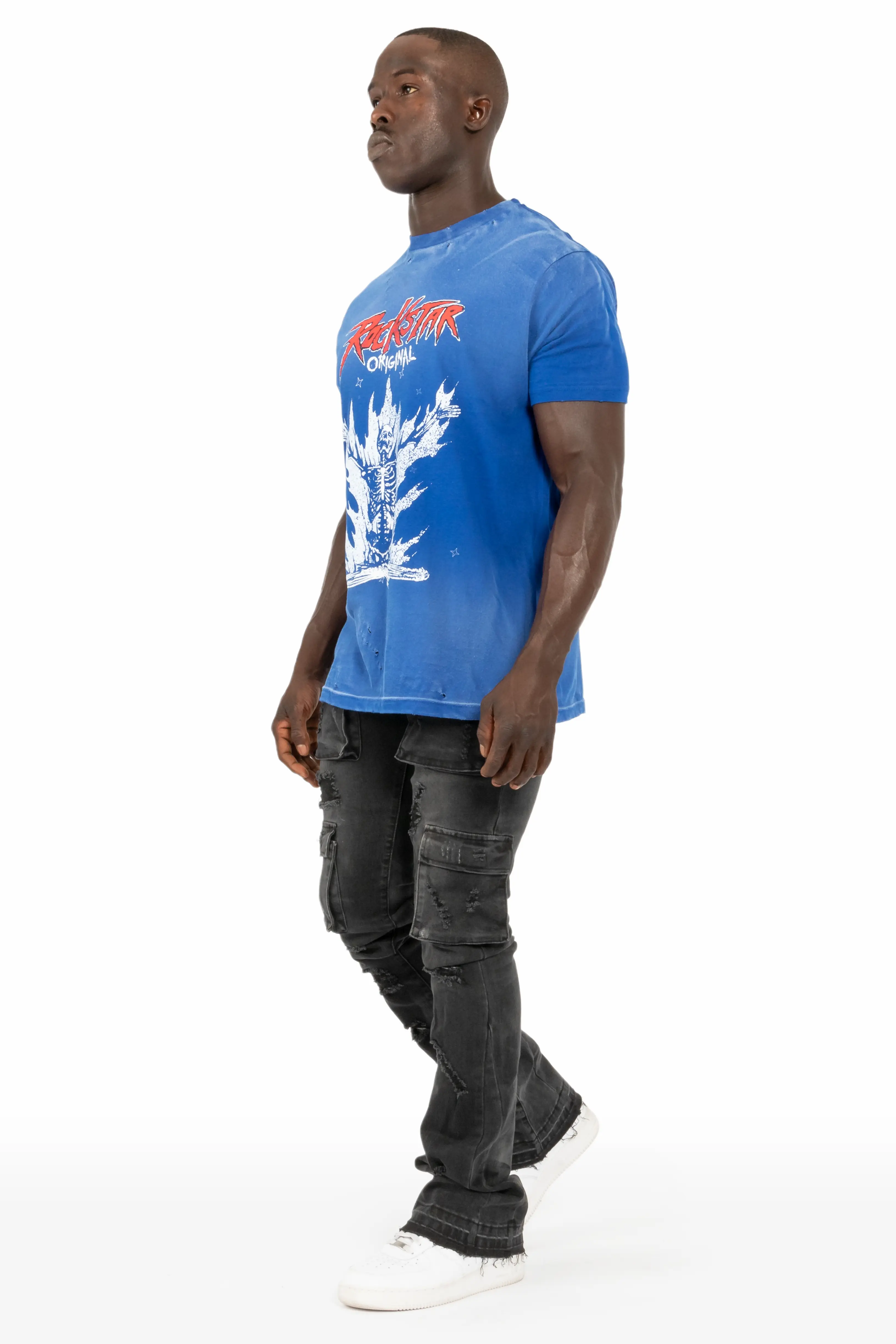 Adriel Grey Wash Cargo Stacked Flare Jean - Image 5