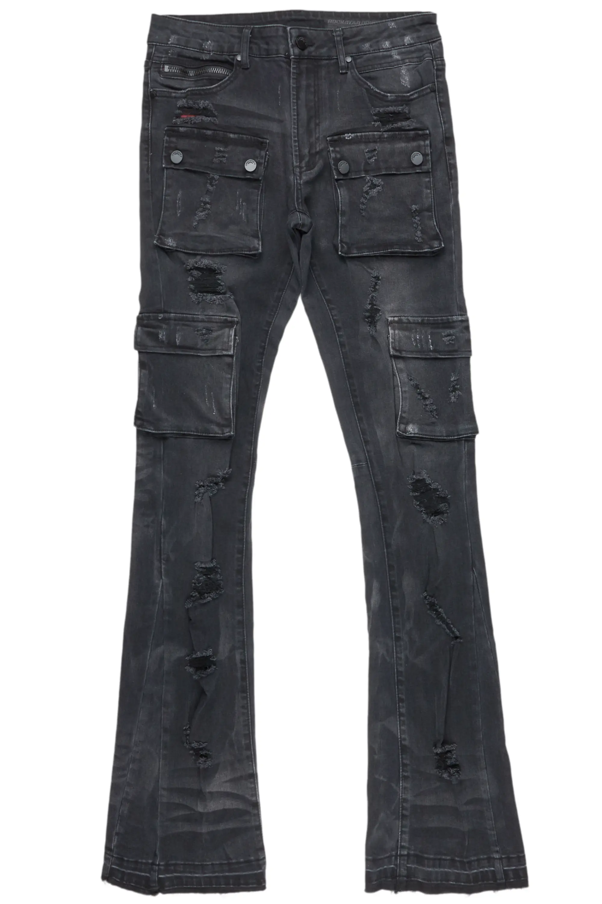 Adriel Grey Wash Cargo Stacked Flare Jean - Image 6