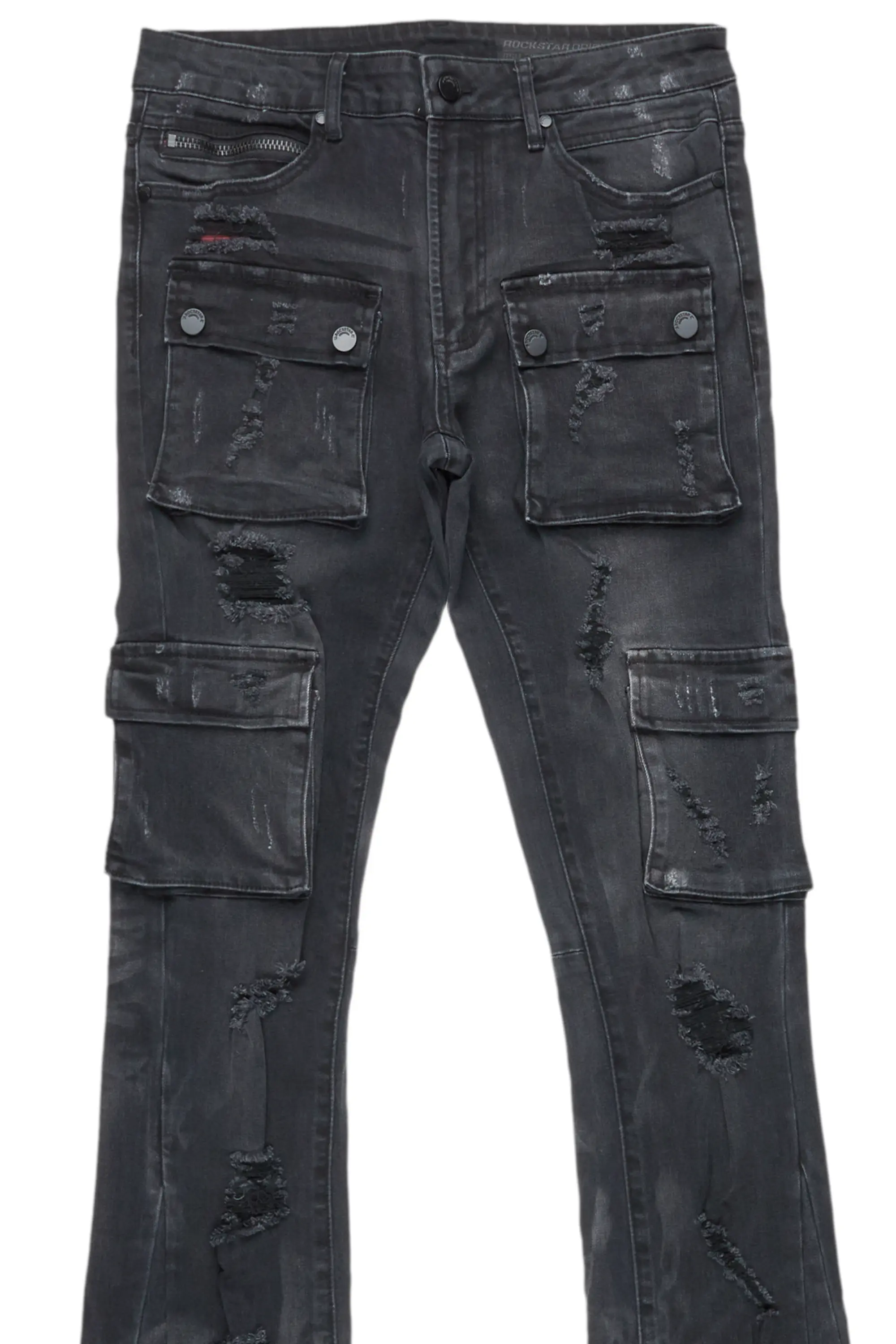Adriel Grey Wash Cargo Stacked Flare Jean - Image 7