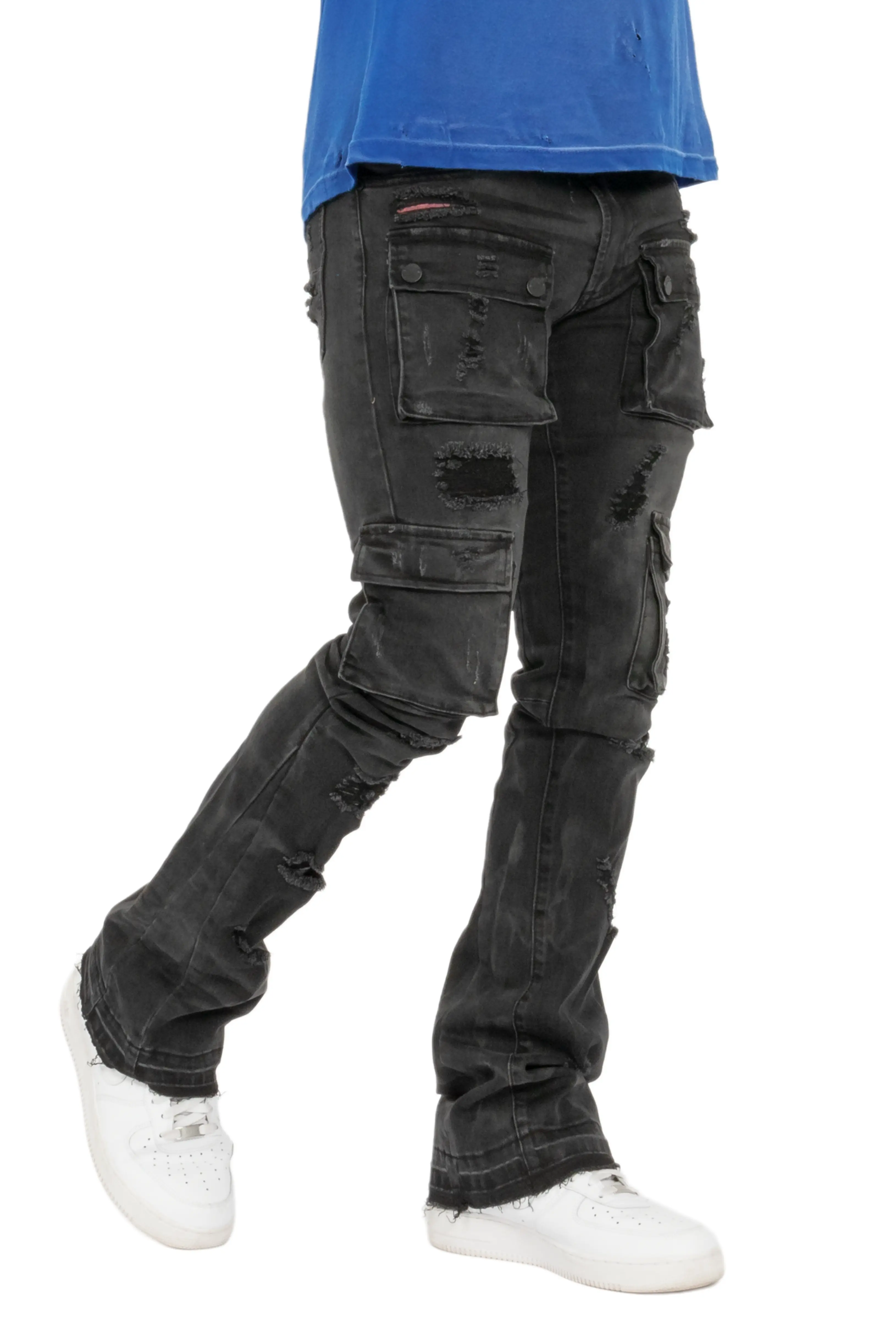Adriel Grey Wash Cargo Stacked Flare Jean - Image 9
