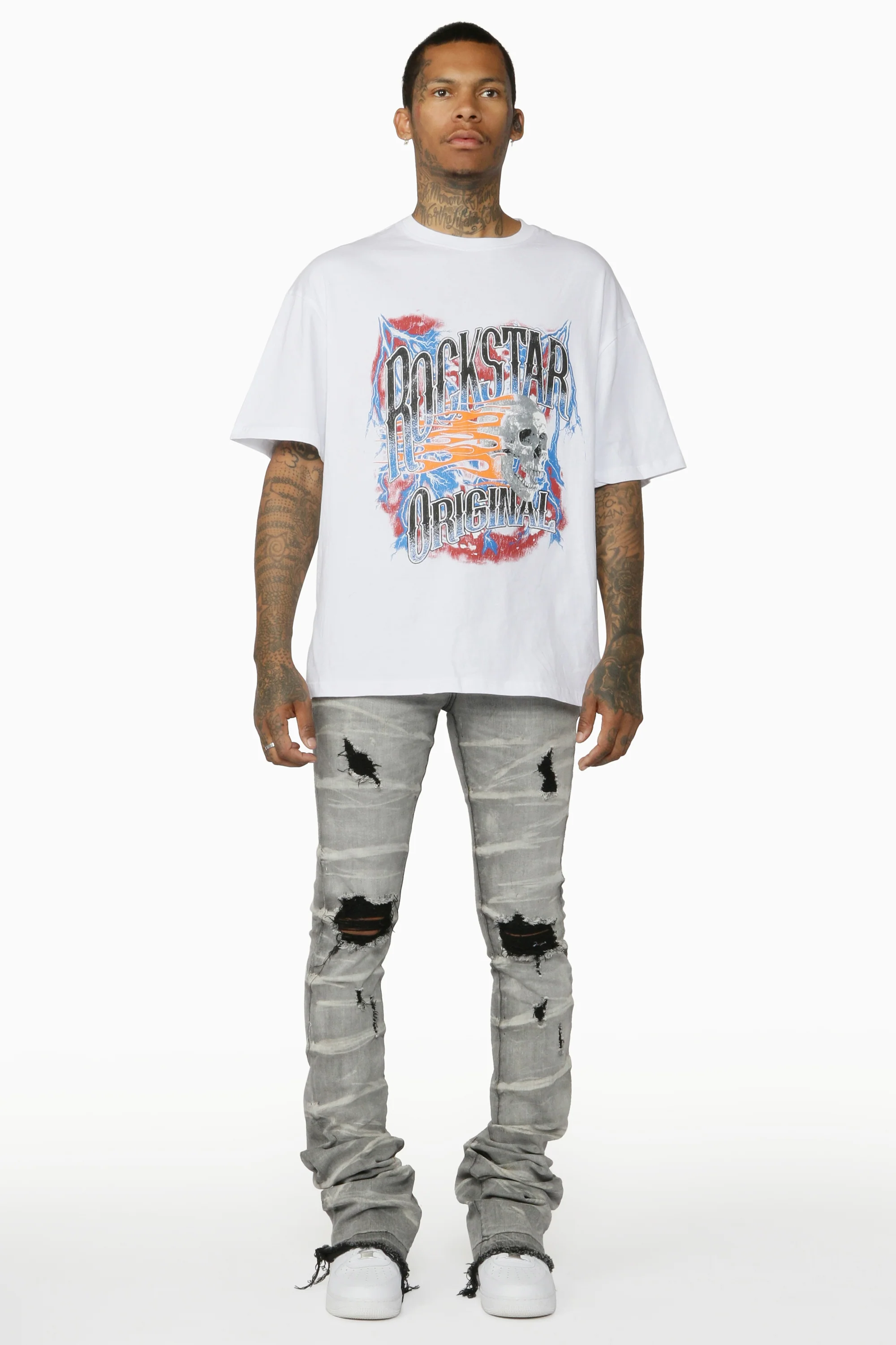 Sniper Light Grey Super Stacked Flare Jean - Image 2