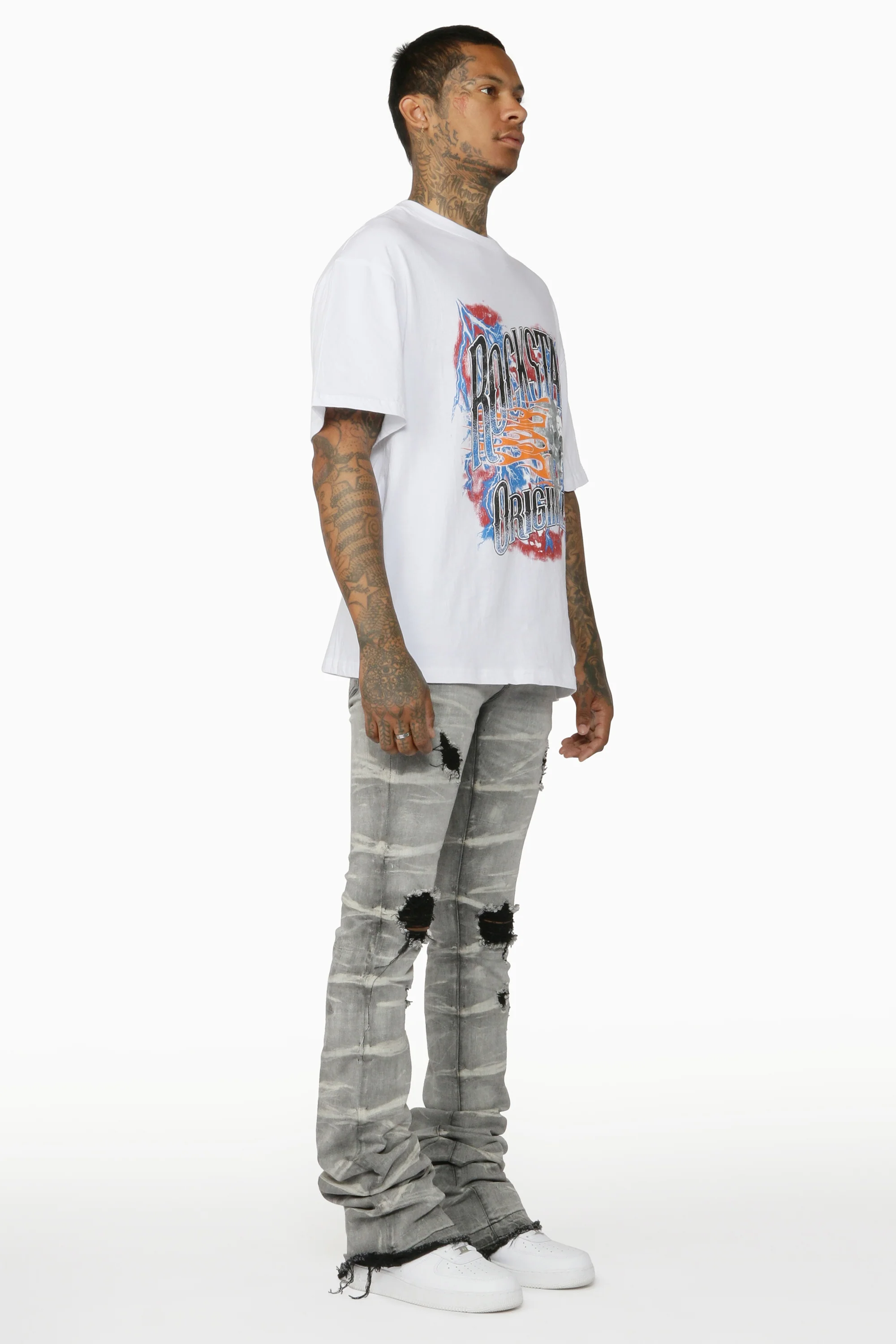 Sniper Light Grey Super Stacked Flare Jean - Image 6
