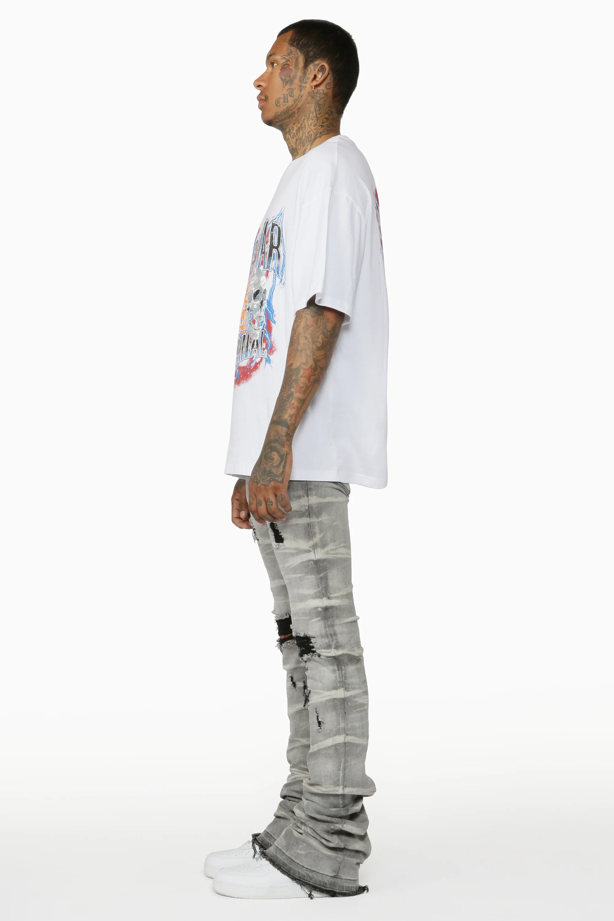Sniper Light Grey Super Stacked Flare Jean - Image 7