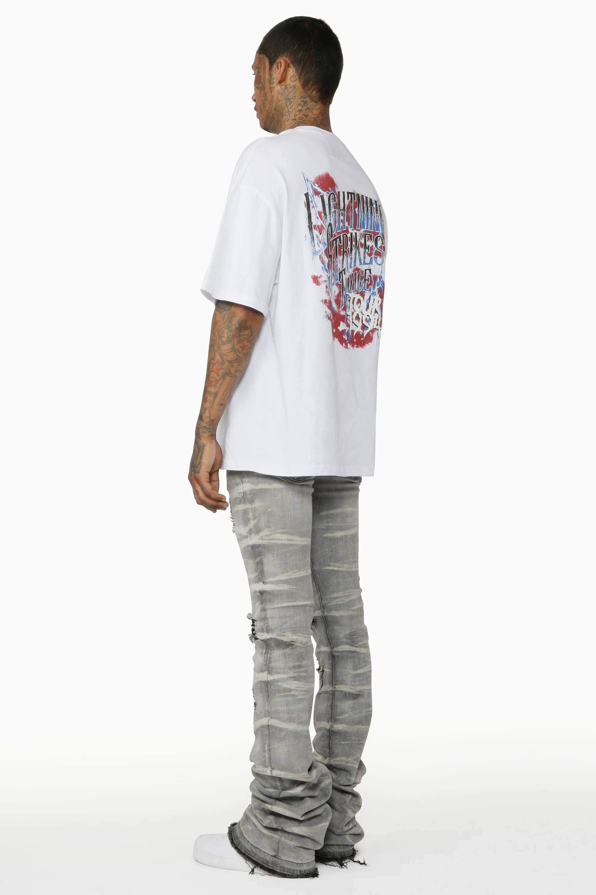 Sniper Light Grey Super Stacked Flare Jean - Image 9