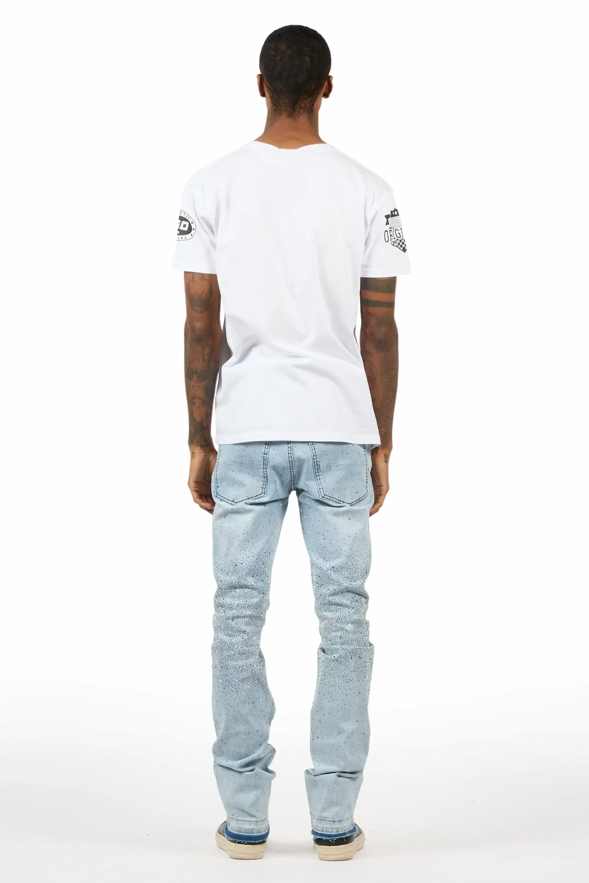 Onyx Light Blue Studded Stacked Flare Jean - Image 5