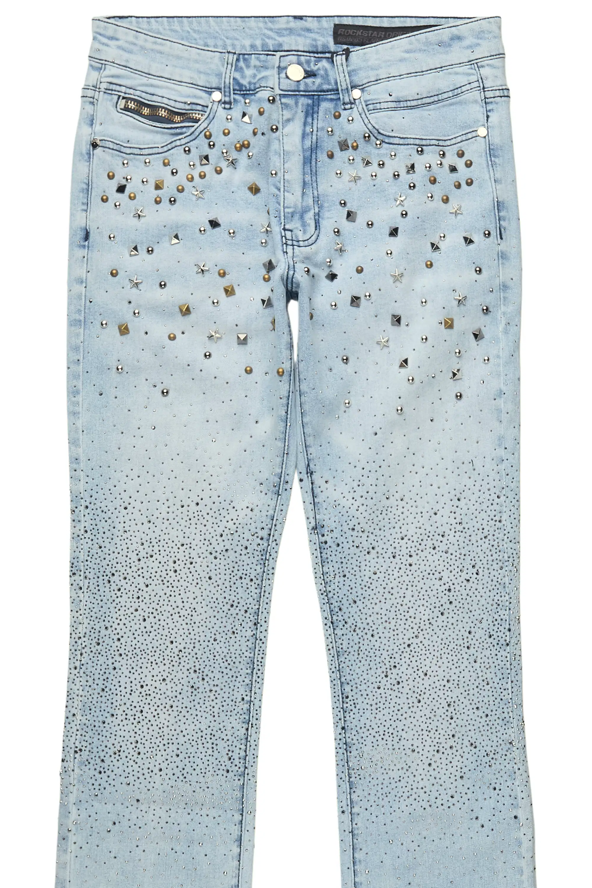 Onyx Light Blue Studded Stacked Flare Jean - Image 7
