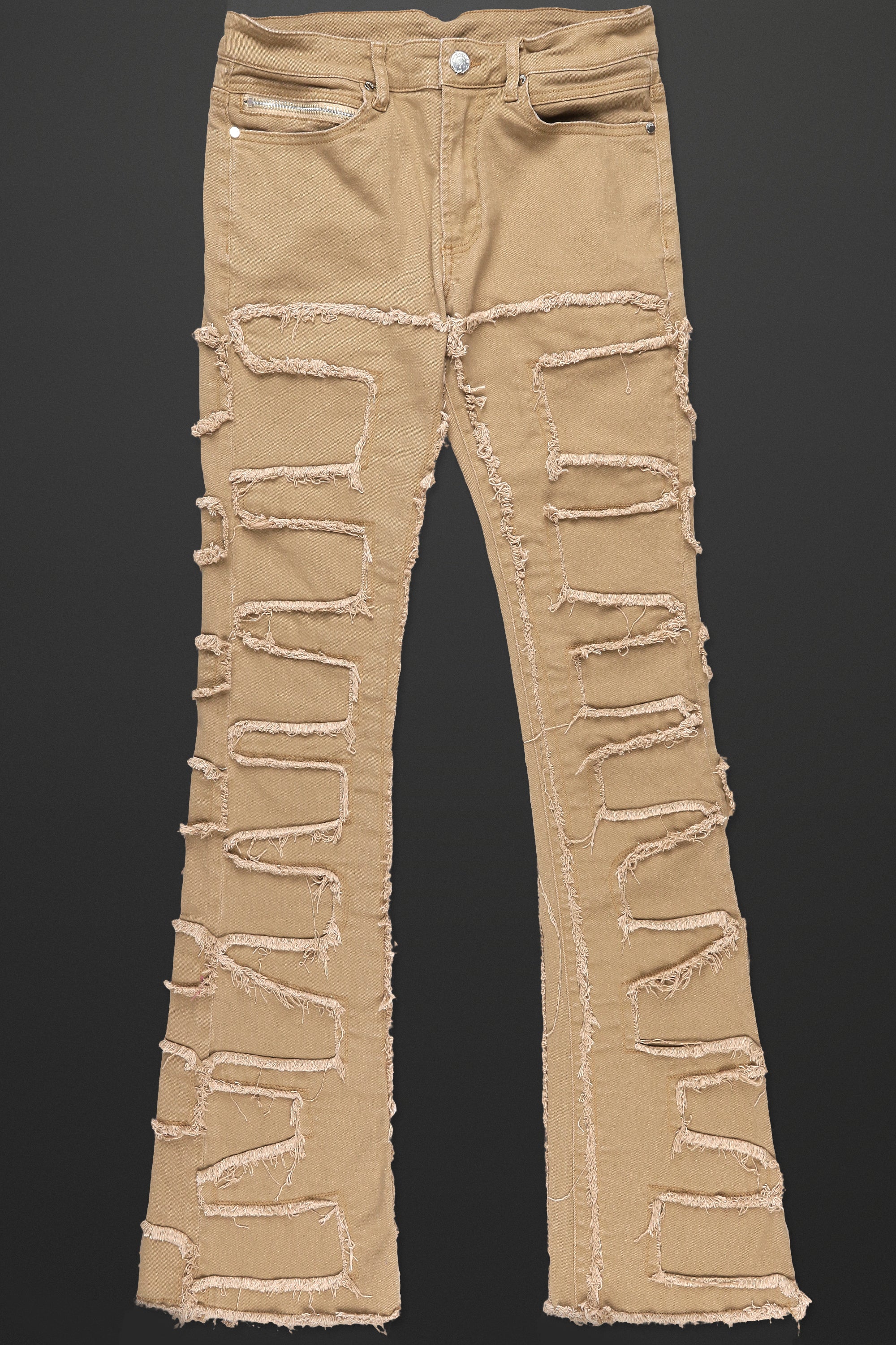 Gavin Beige Stacked Flare Jean - Image 3