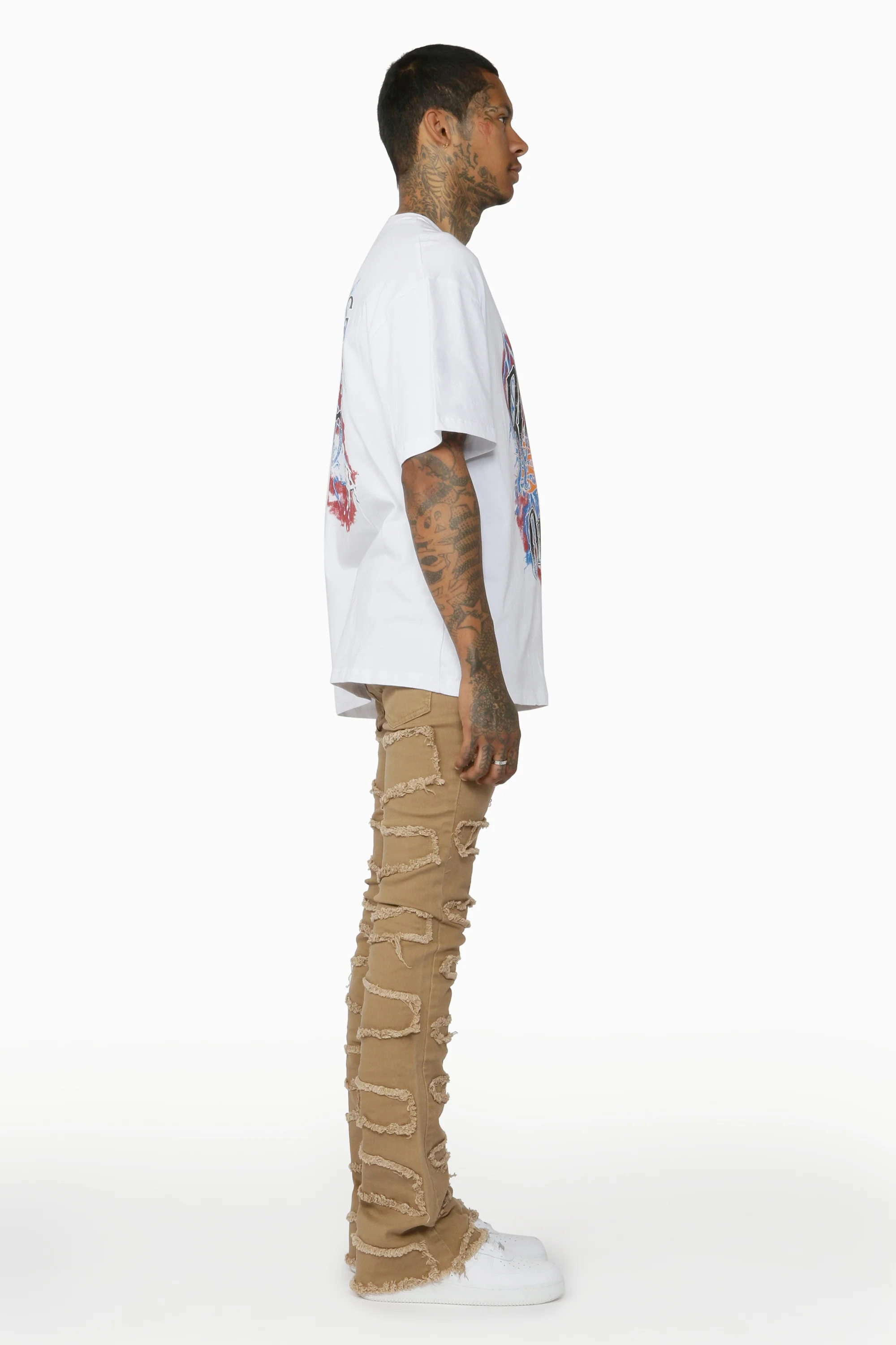 Gavin Beige Stacked Flare Jean - Image 7