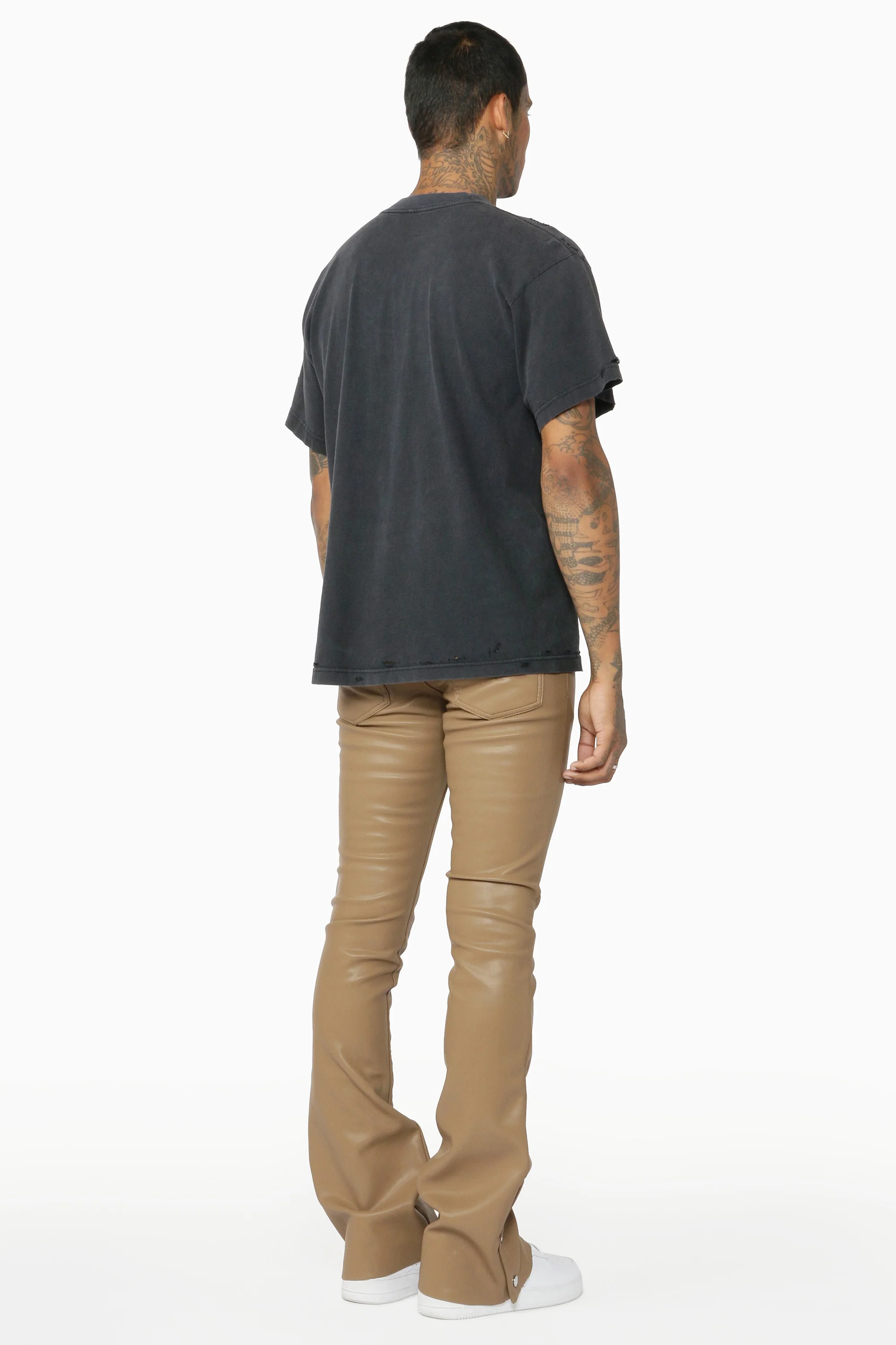 Ennis Beige PU Stacked Flare Jean - Image 9