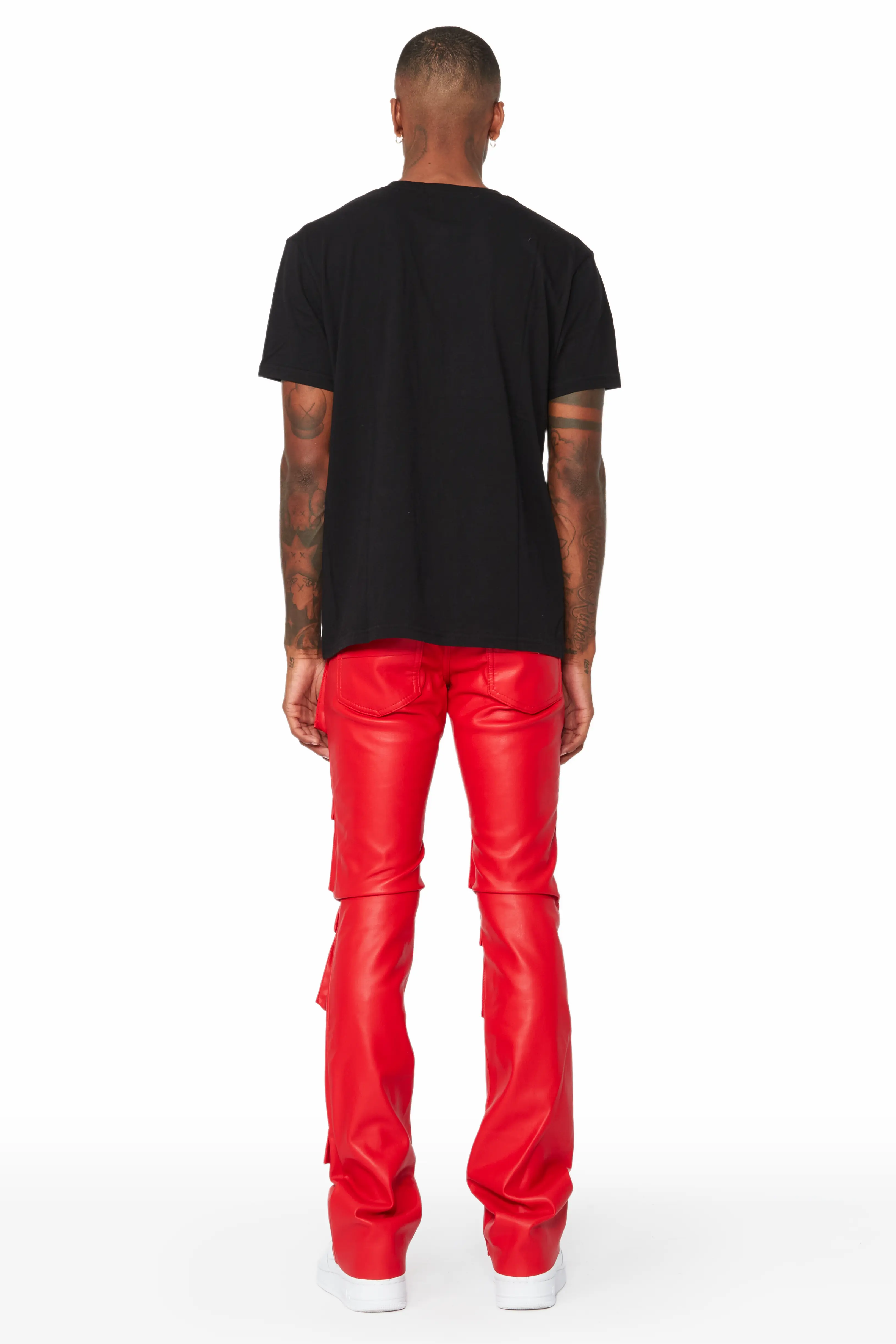 Remi Red Faux Leather Stacked Flare Jean - Image 5