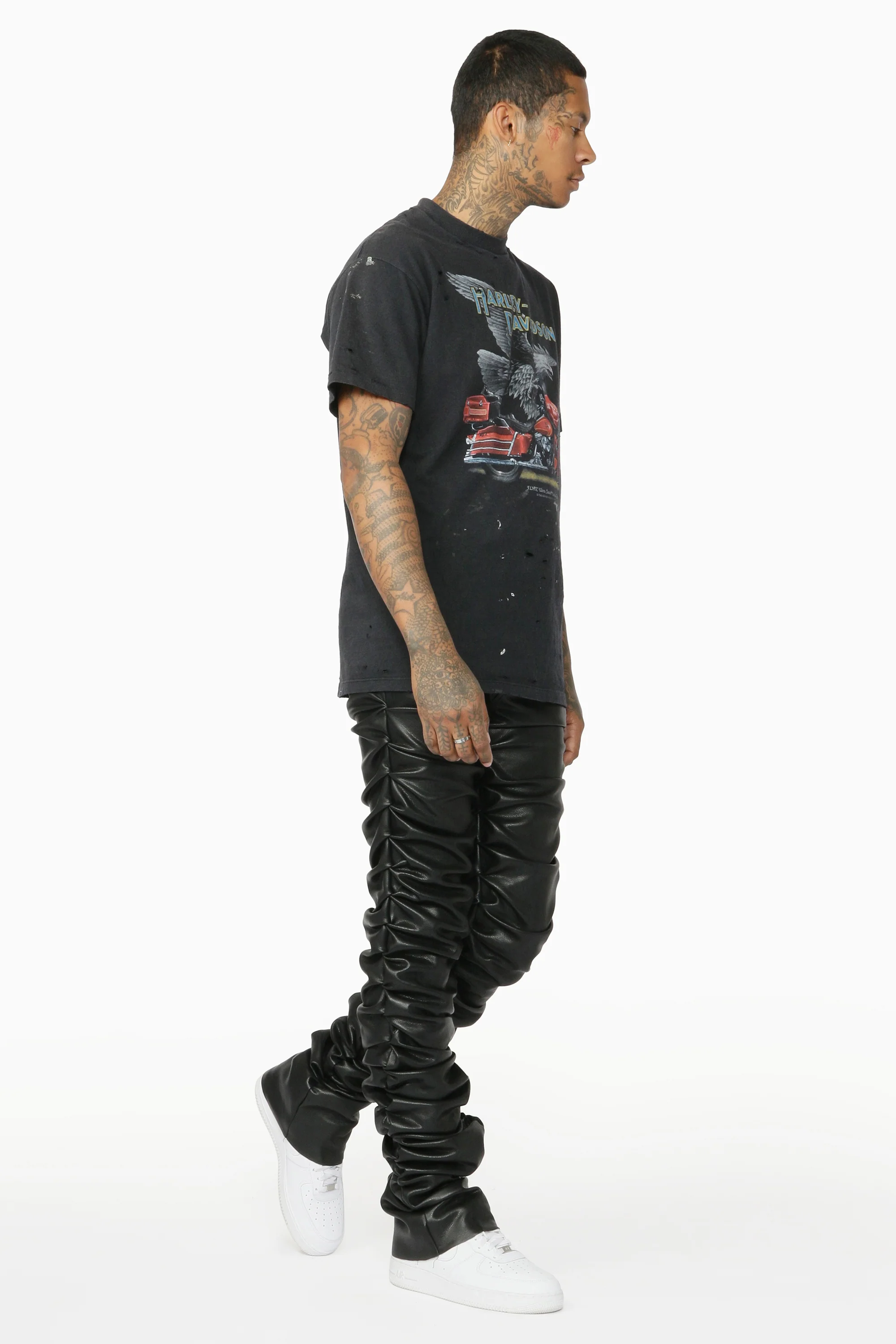 Huck Black Faux Leather Stacked Jean - Image 12