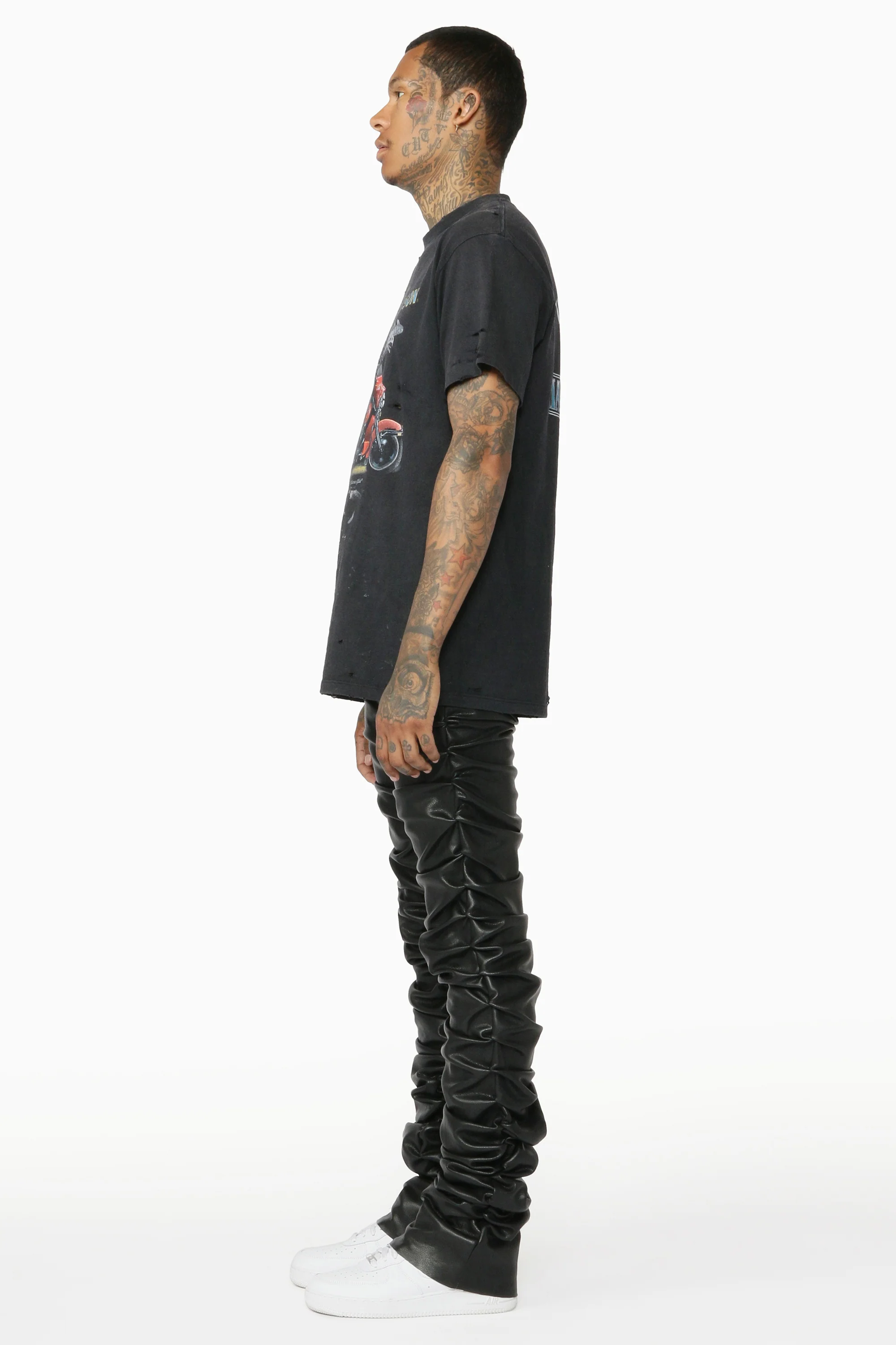 Huck Black Faux Leather Stacked Jean - Image 6