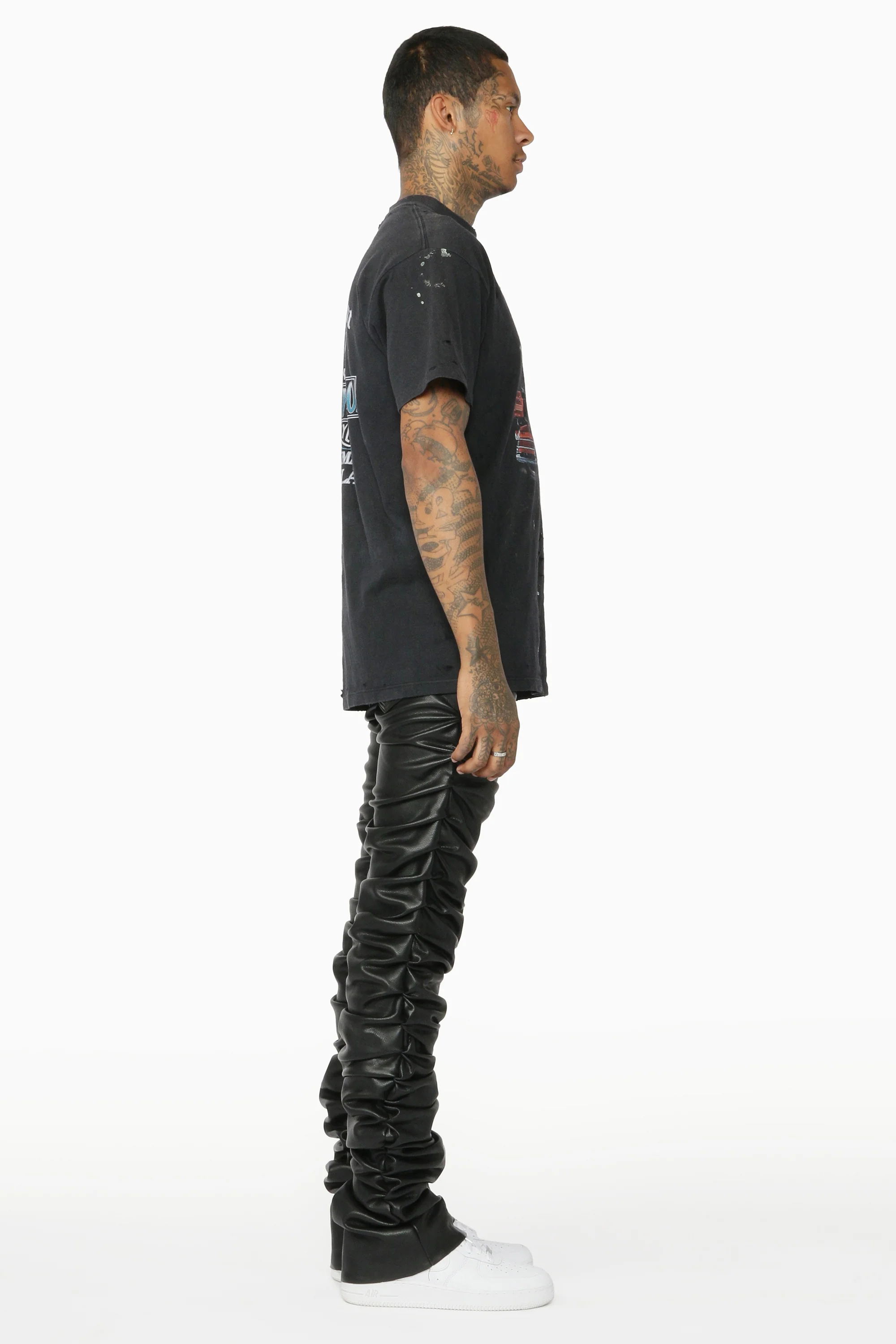 Huck Black Faux Leather Stacked Jean - Image 7
