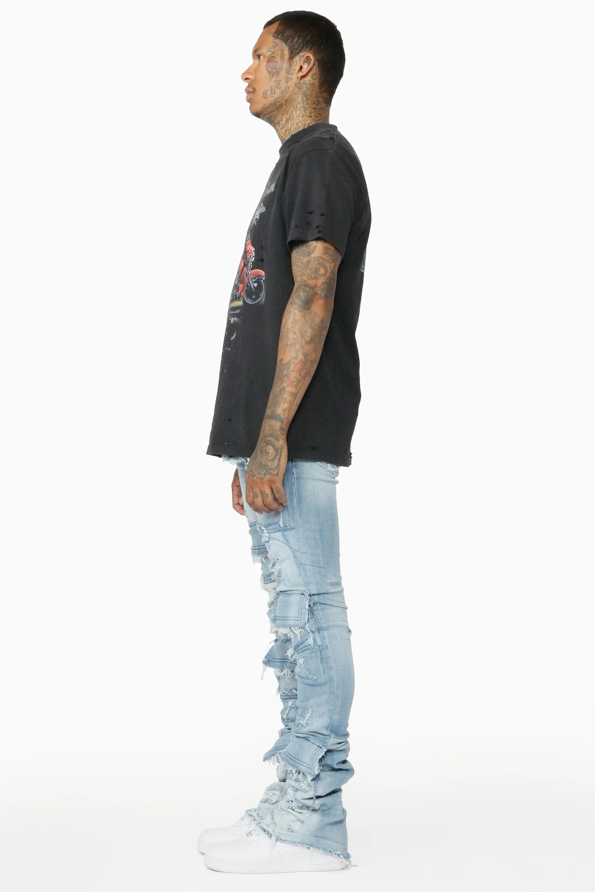 Pooja Blue Super Stacked Flare Jean - Image 6