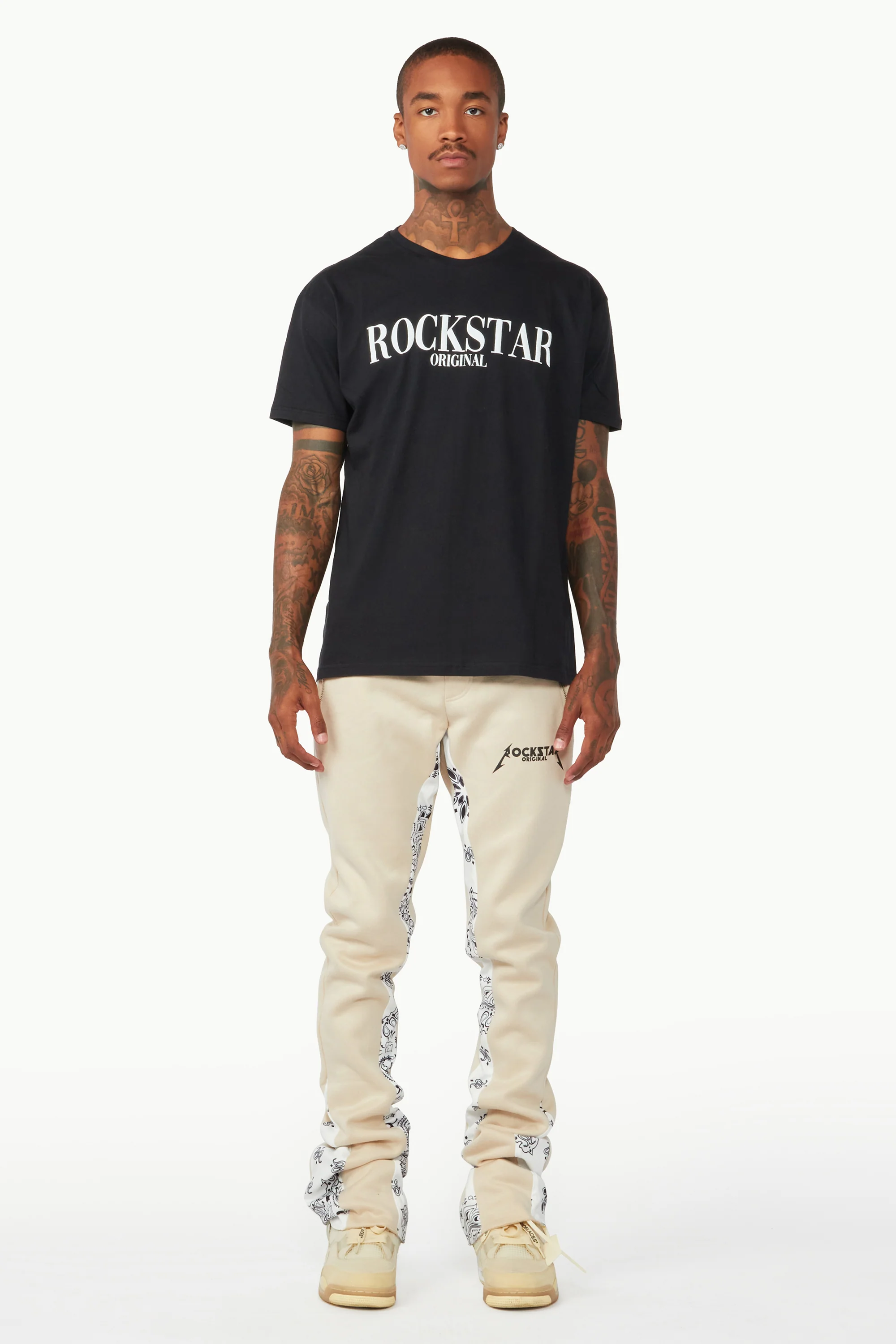 Everest Beige/Bandana White Stacked Flare Track Pant - Image 2