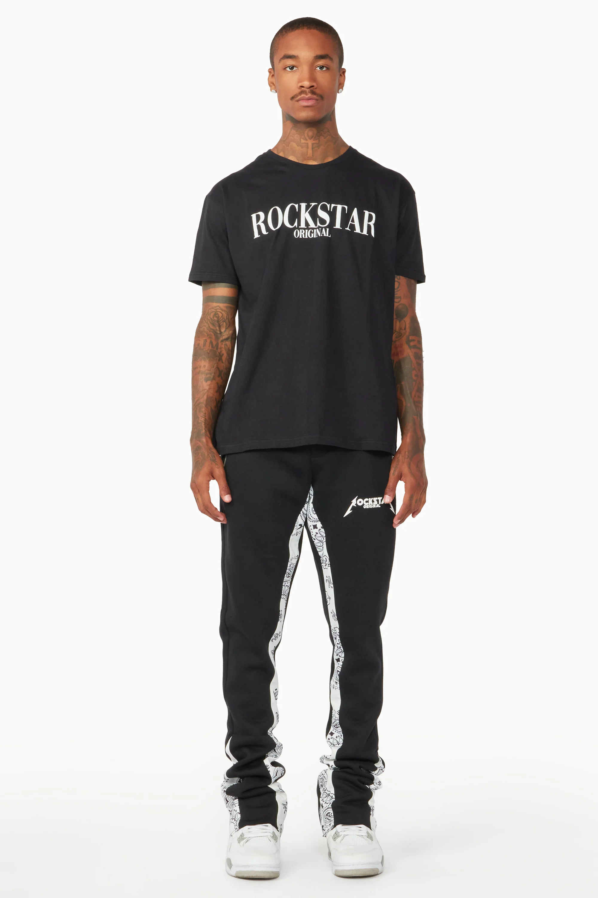 Everest Black/Bandana White Stacked Flare Track Pant - Image 2