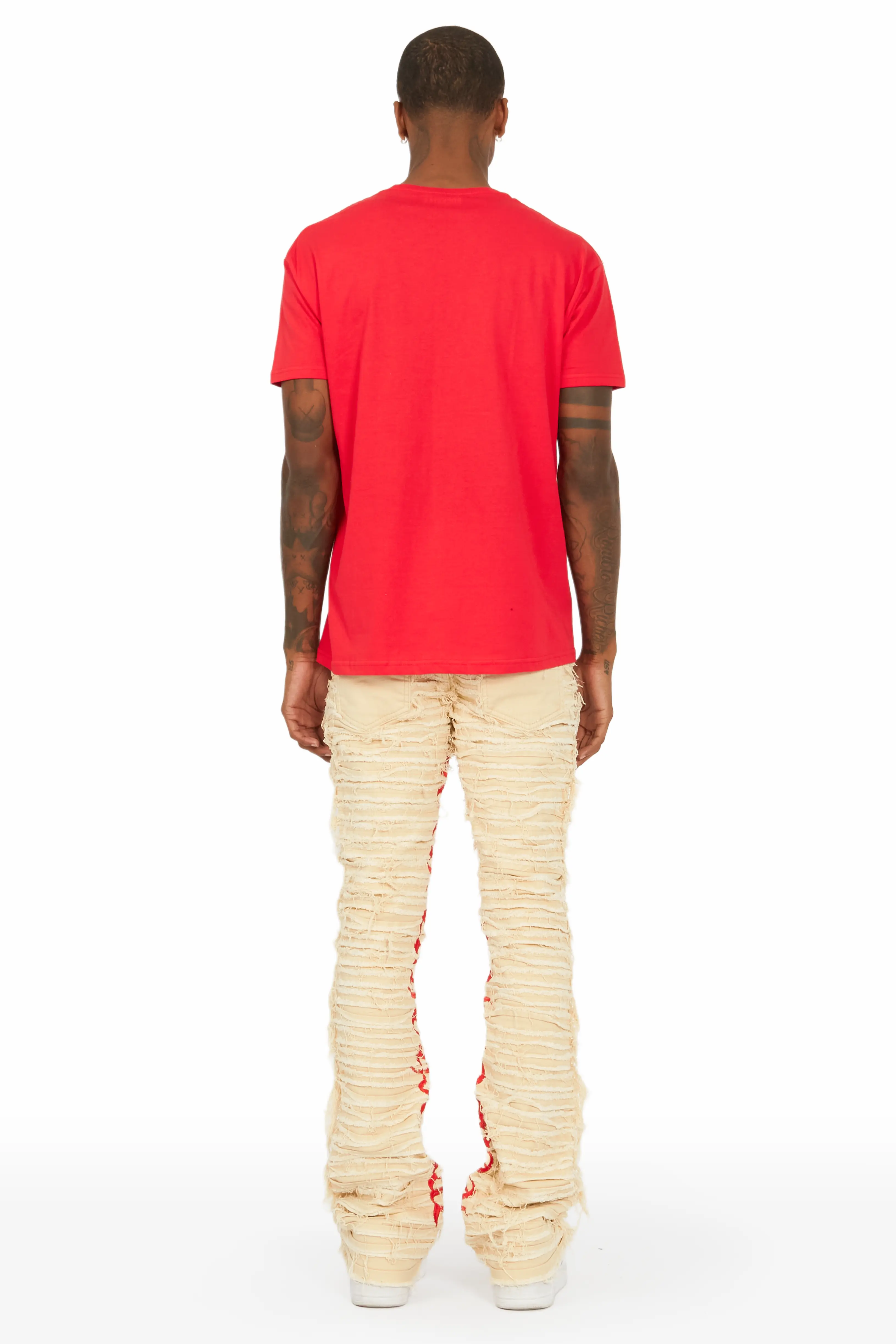 Giovanni Beige Stacked Flare Jean - Image 4