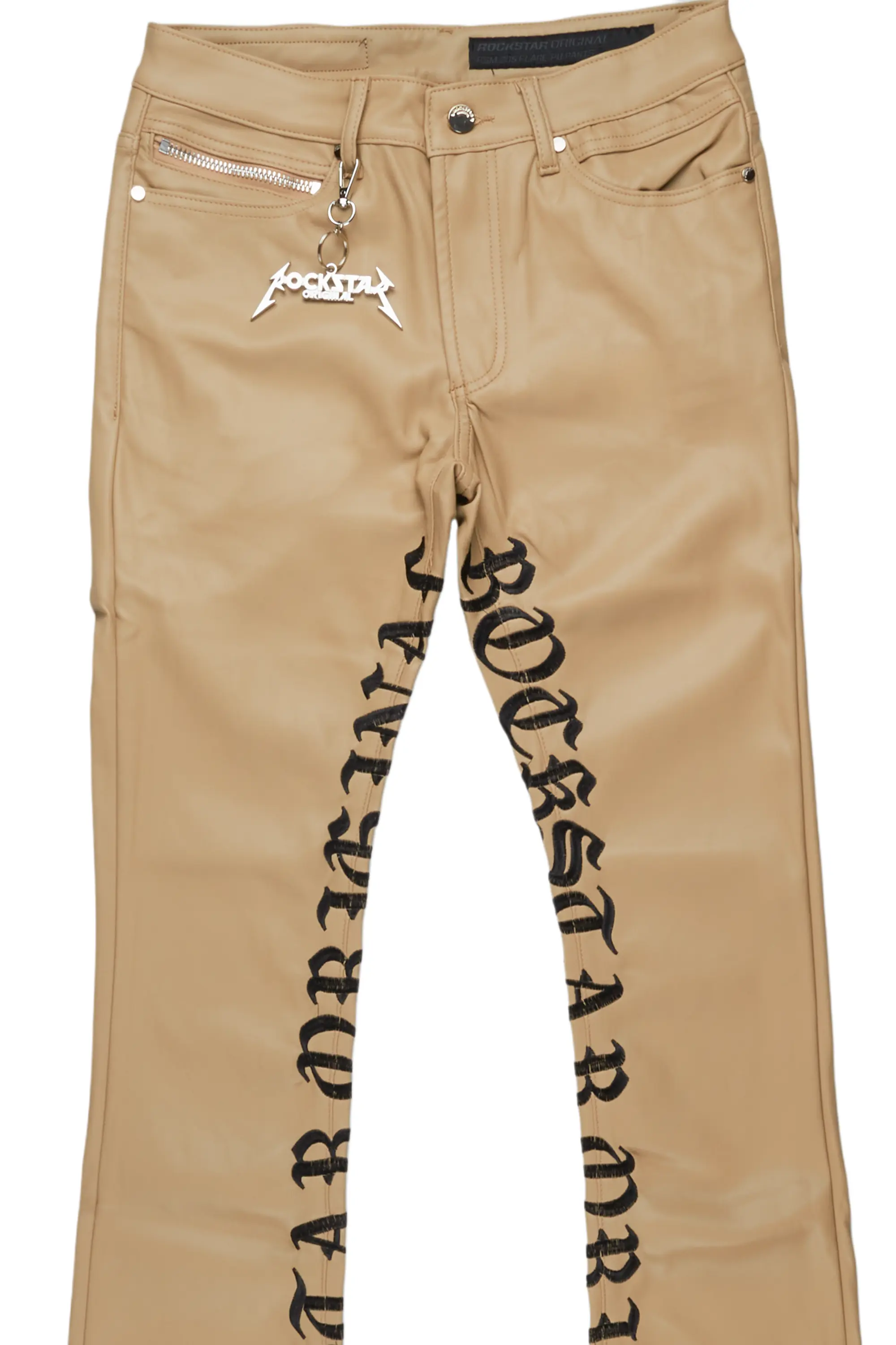 Eliam Beige/Black Faux Leather Stacked Flare Jean - Image 7