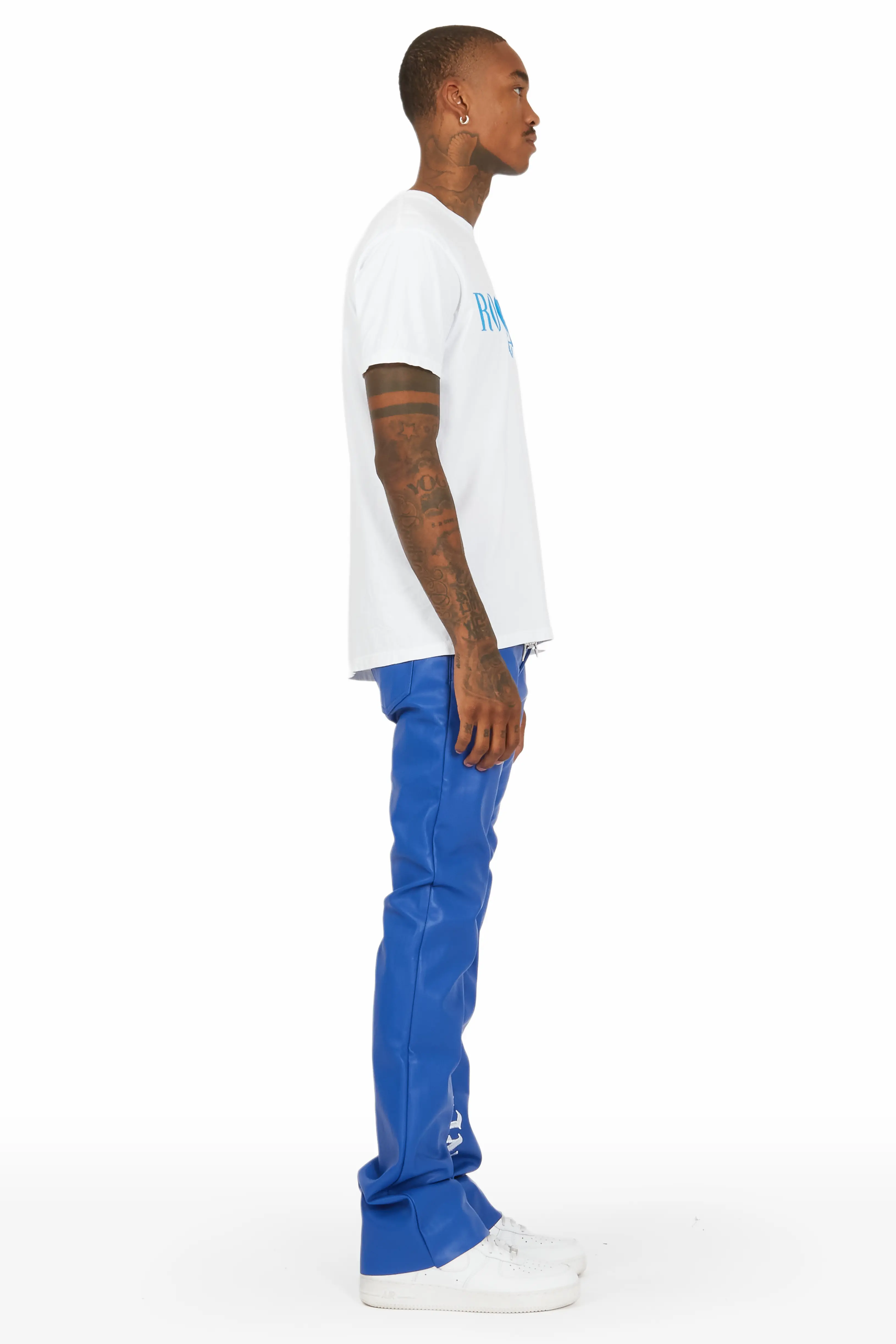 Eliam Blue/White Faux Leather Stacked Flare Jean - Image 4