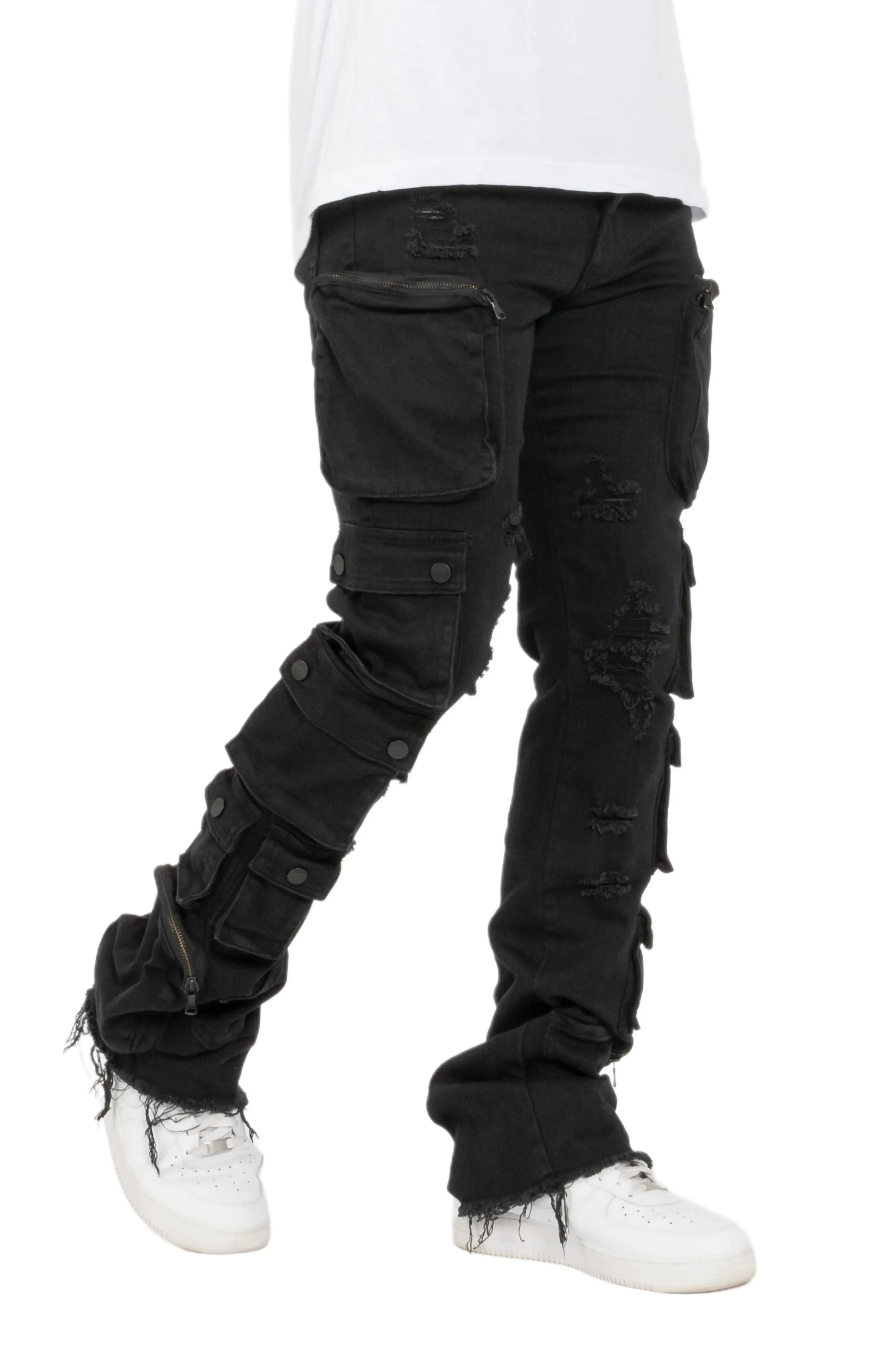 Konrad Black Cargo Stacked Flare Jean - Image 10