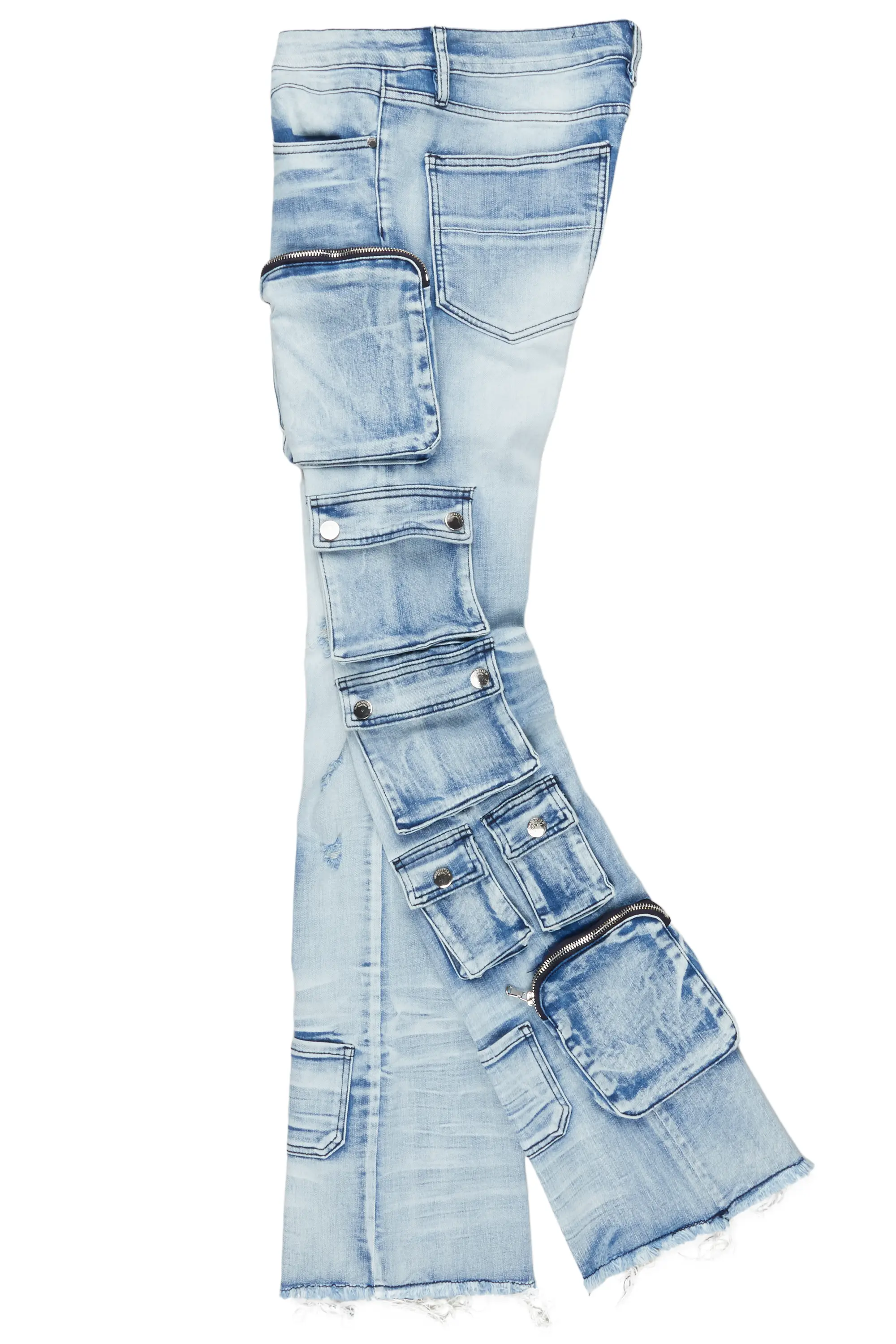 Konrad Light Blue Cargo Stacked Flare Jean - Image 9