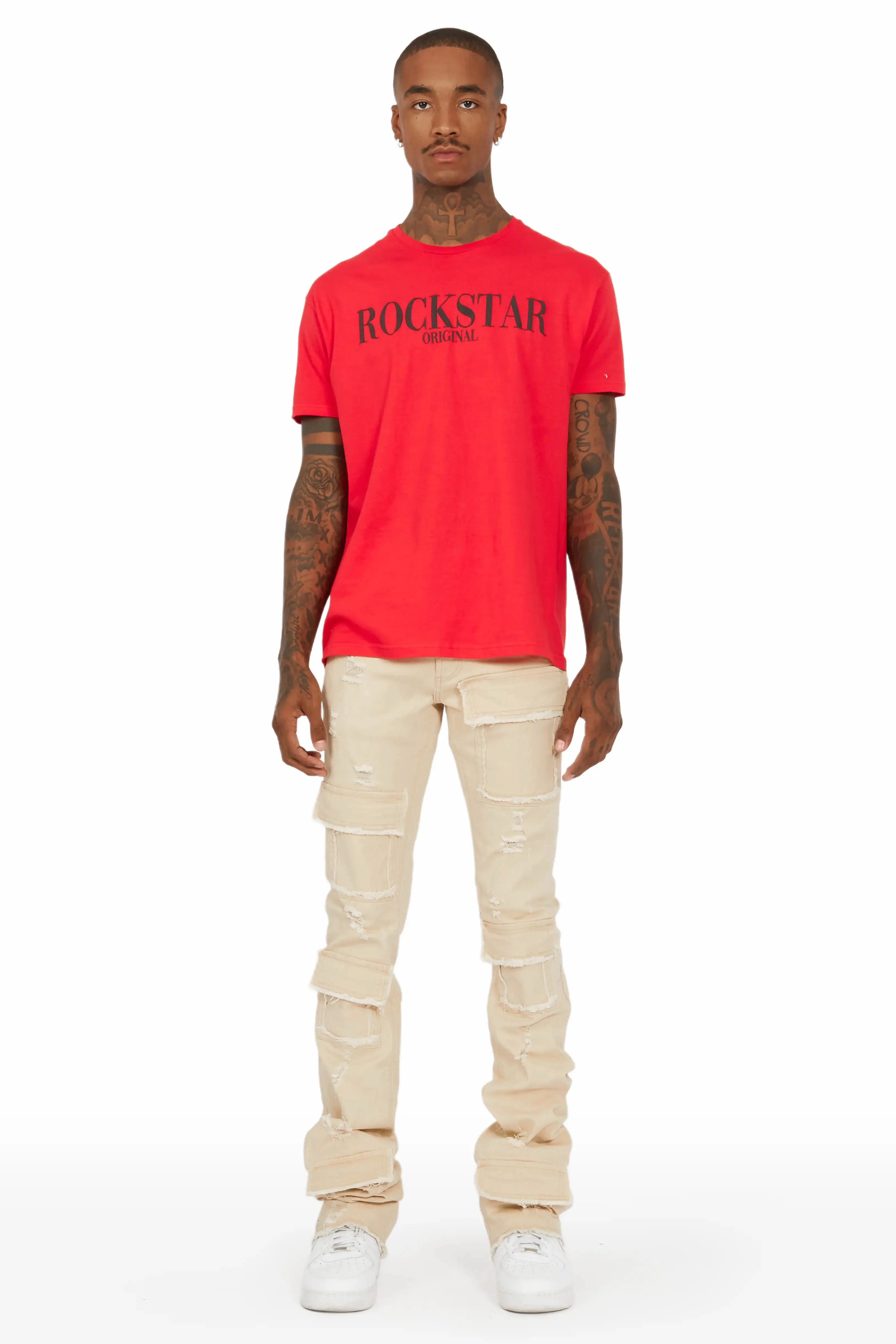 Petrus Beige Super Stacked Flare Jean - Image 2