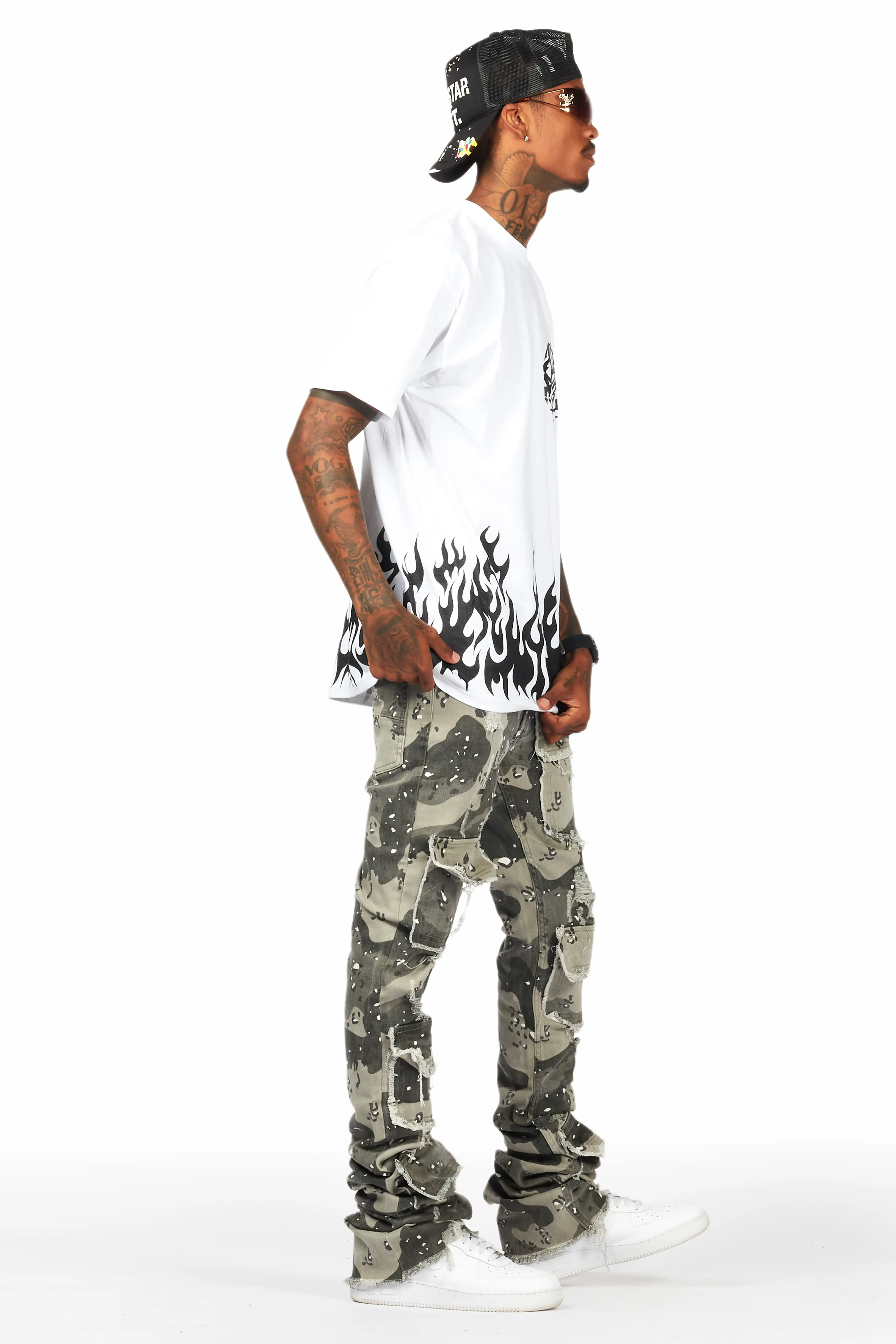 Petrus Grey Camo Super Stacked Flare Jean - Image 4