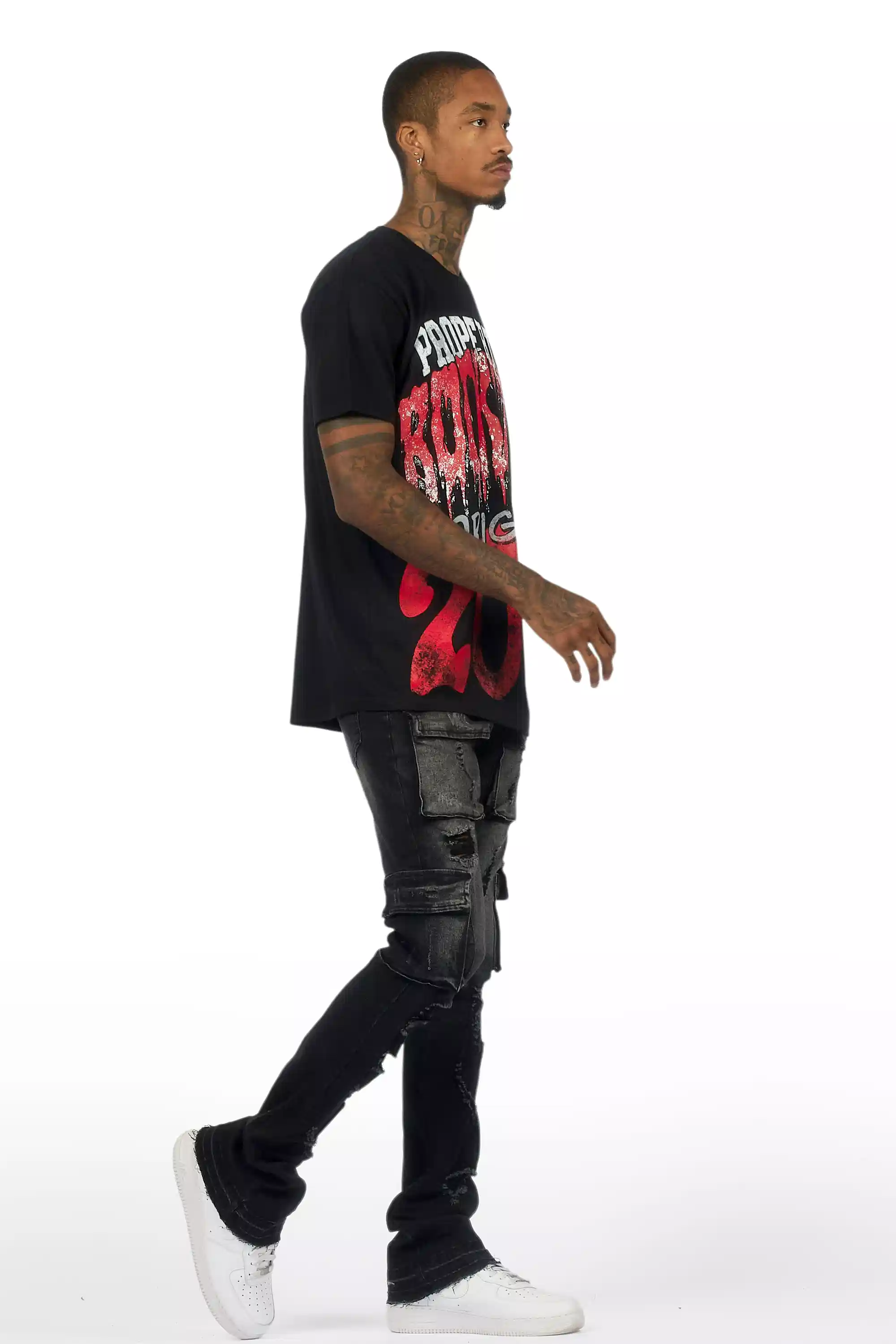 Zaid Dark Grey Stacked Flare Jean - Image 4