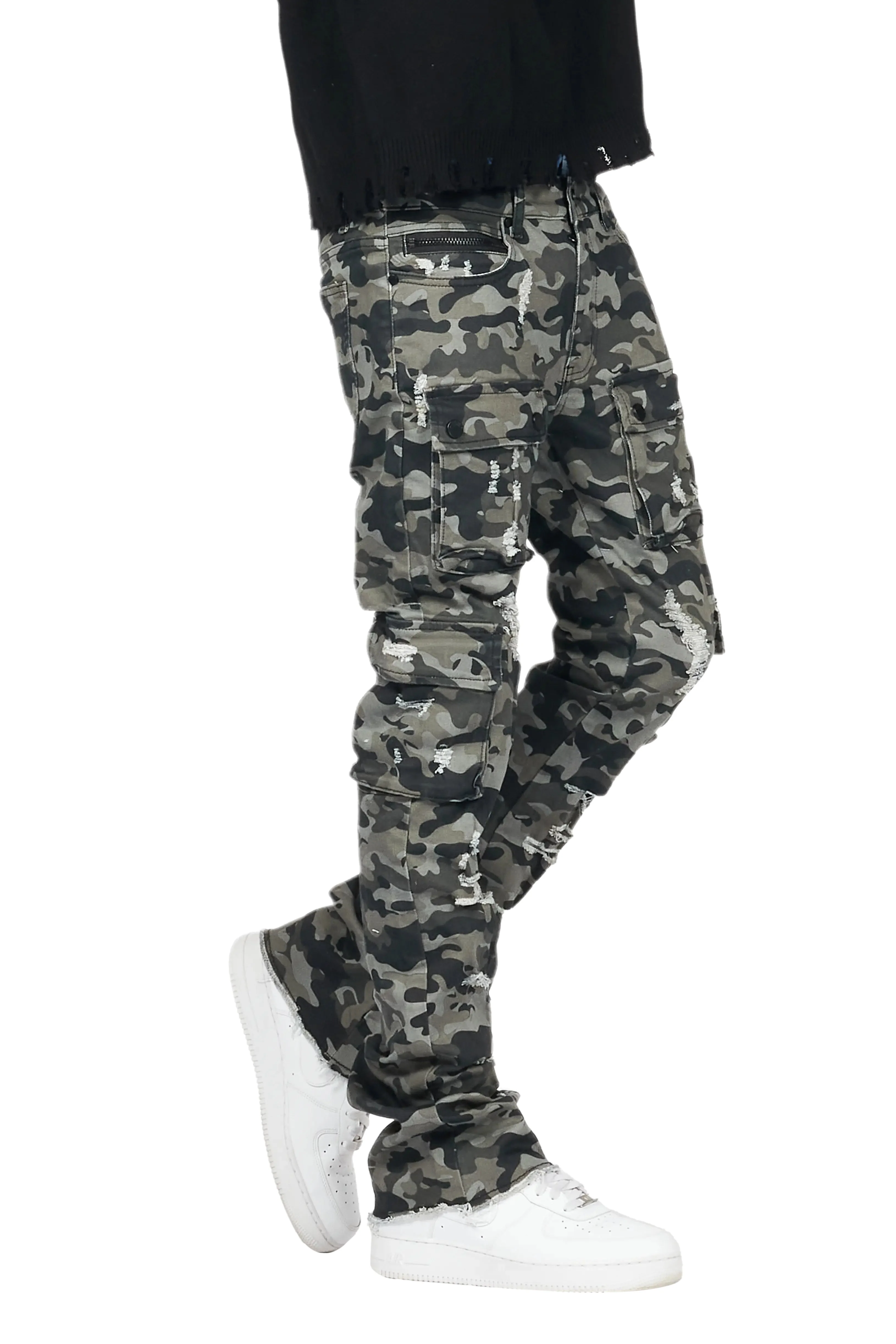 Zaid Grey Camo Stacked Flare Jean - Image 10