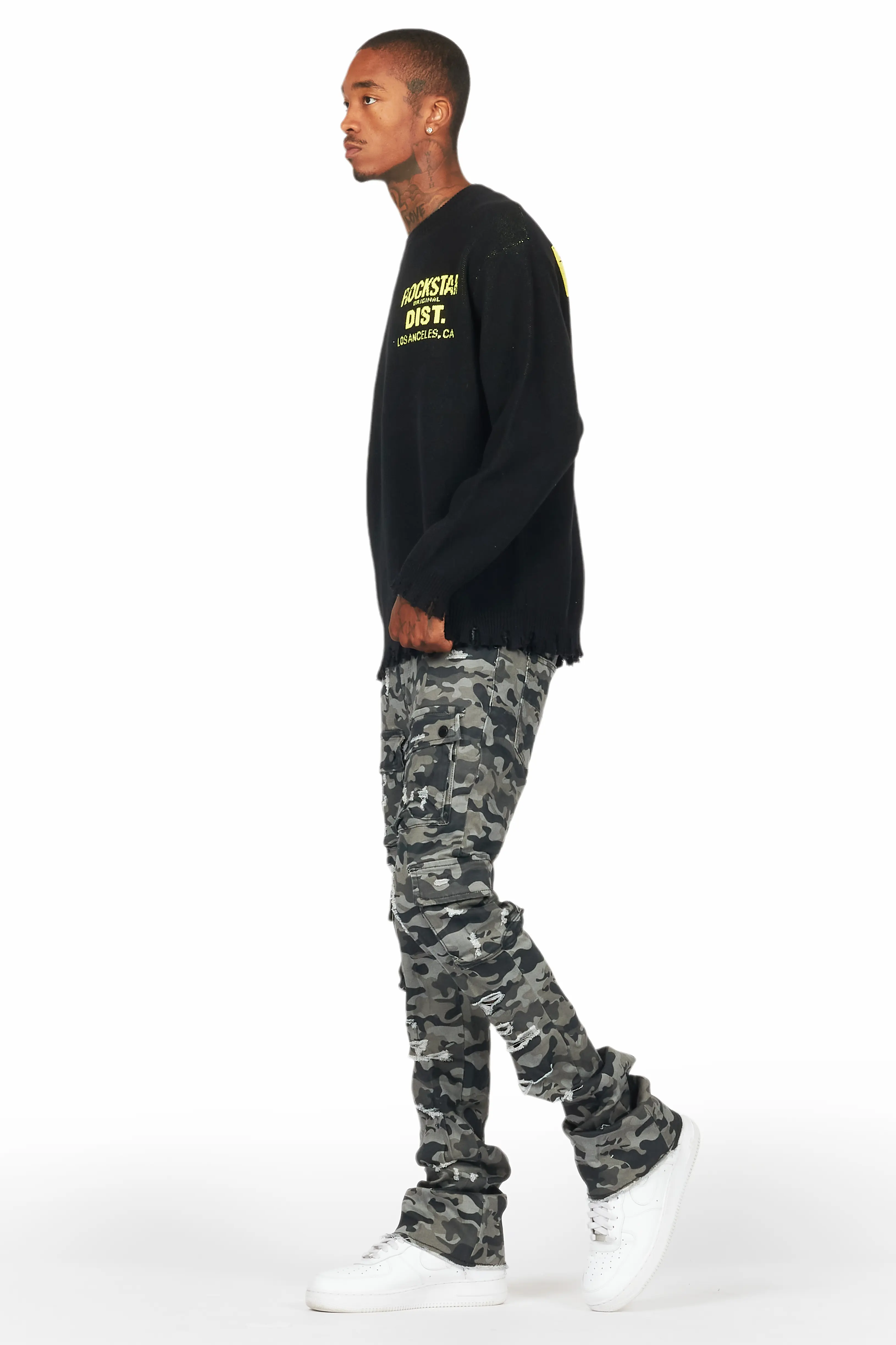 Zaid Grey Camo Stacked Flare Jean - Image 6