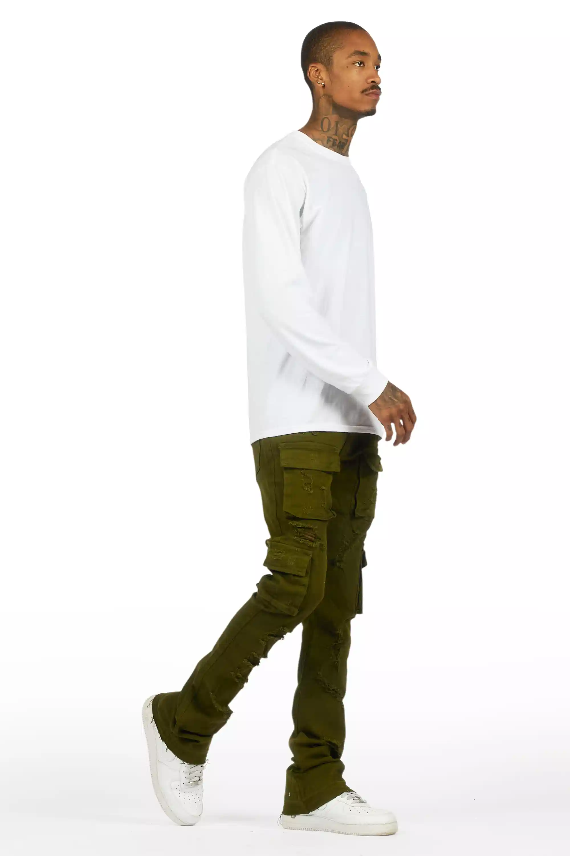 Zaid Olive Stacked Flare Jean - Image 4