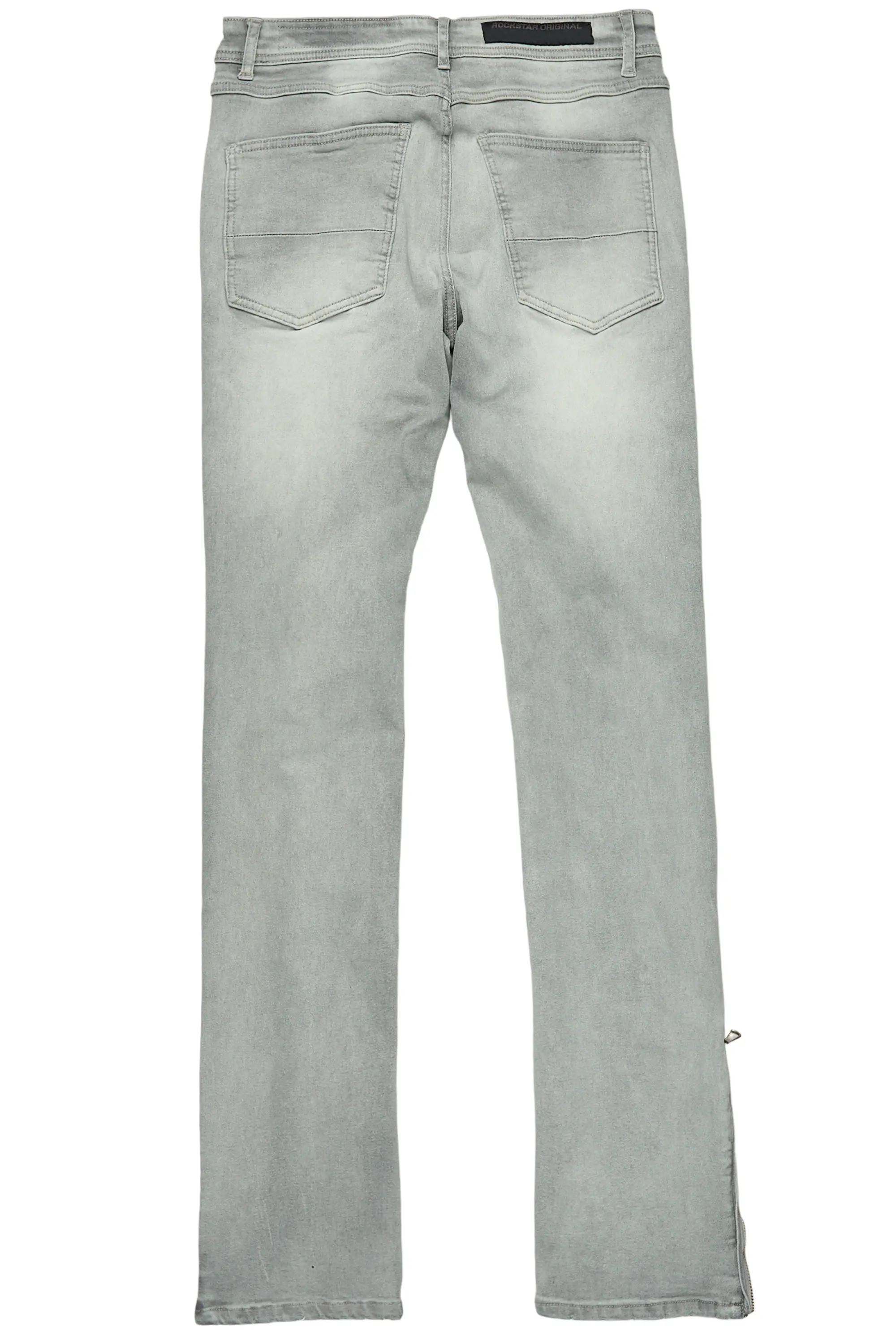 Ezio Light Grey Stacked Flare Jean - Image 9
