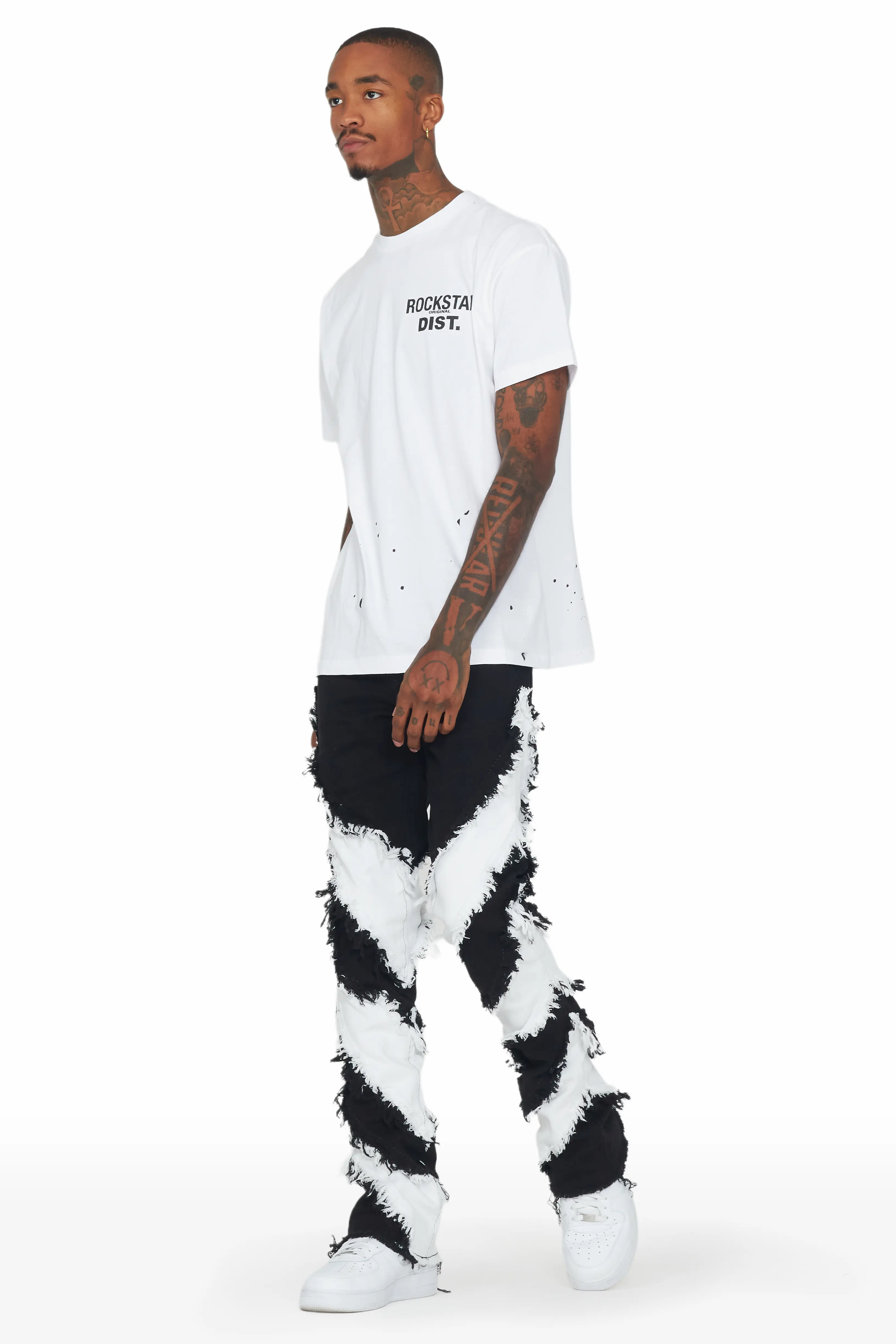Ismael Black/White Stacked Flare Jean - Image 6
