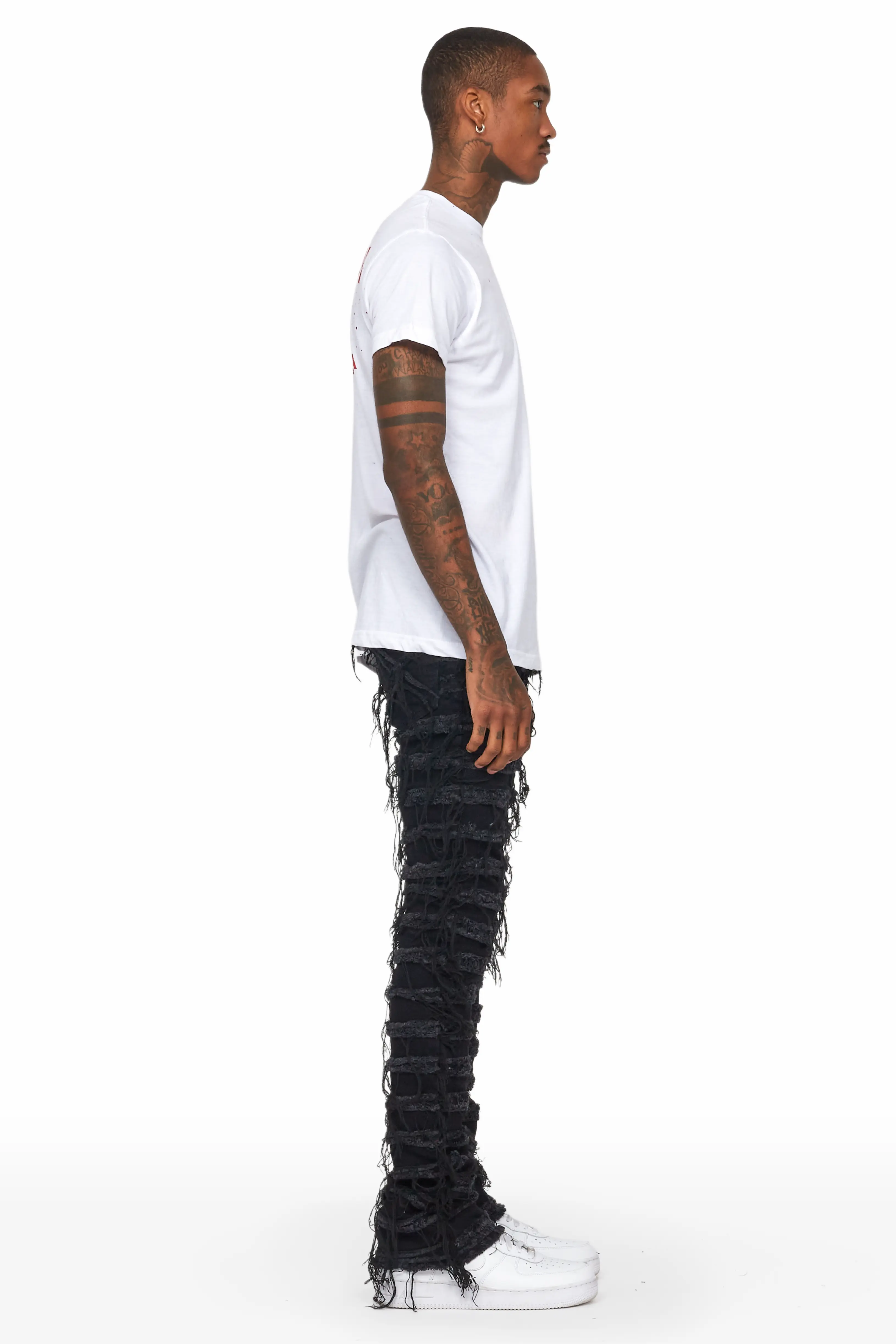 Ayan Black Distressed Stacked Flare Jeans - Image 3