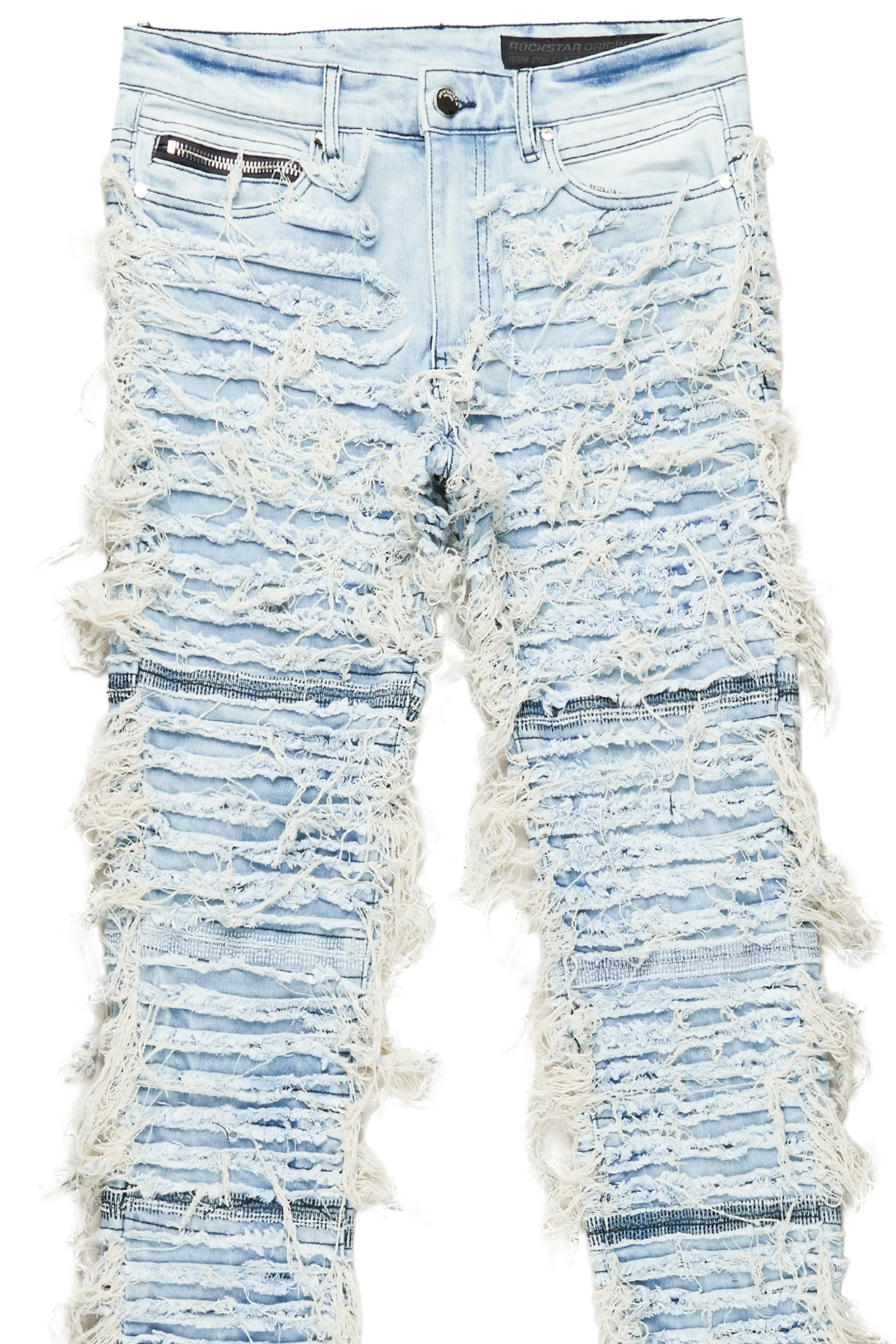Ayan Blue Distressed Stacked Flare Jeans - Image 7