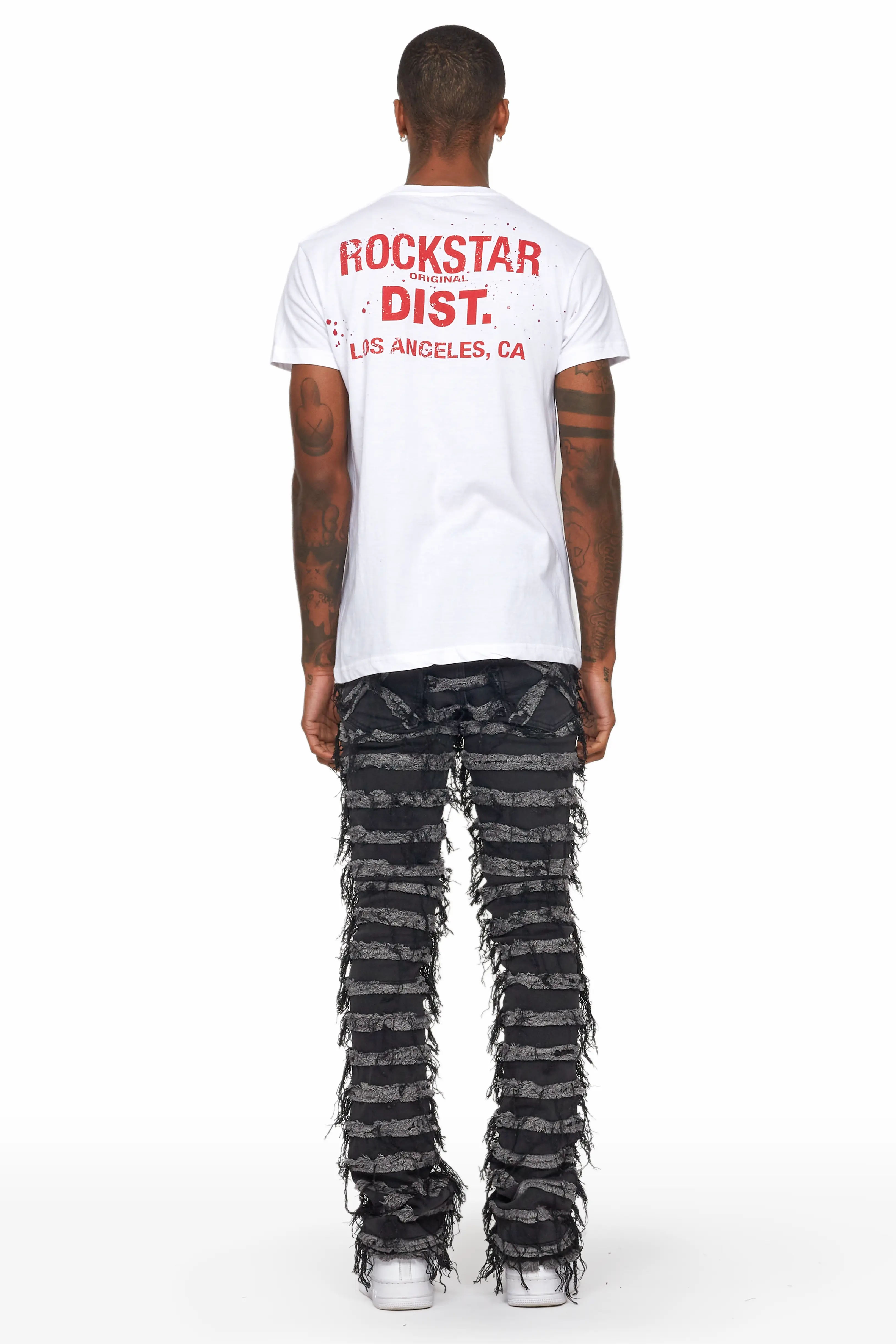 Ayan Dark Grey Distressed Stacked Flare Jeans - Image 4