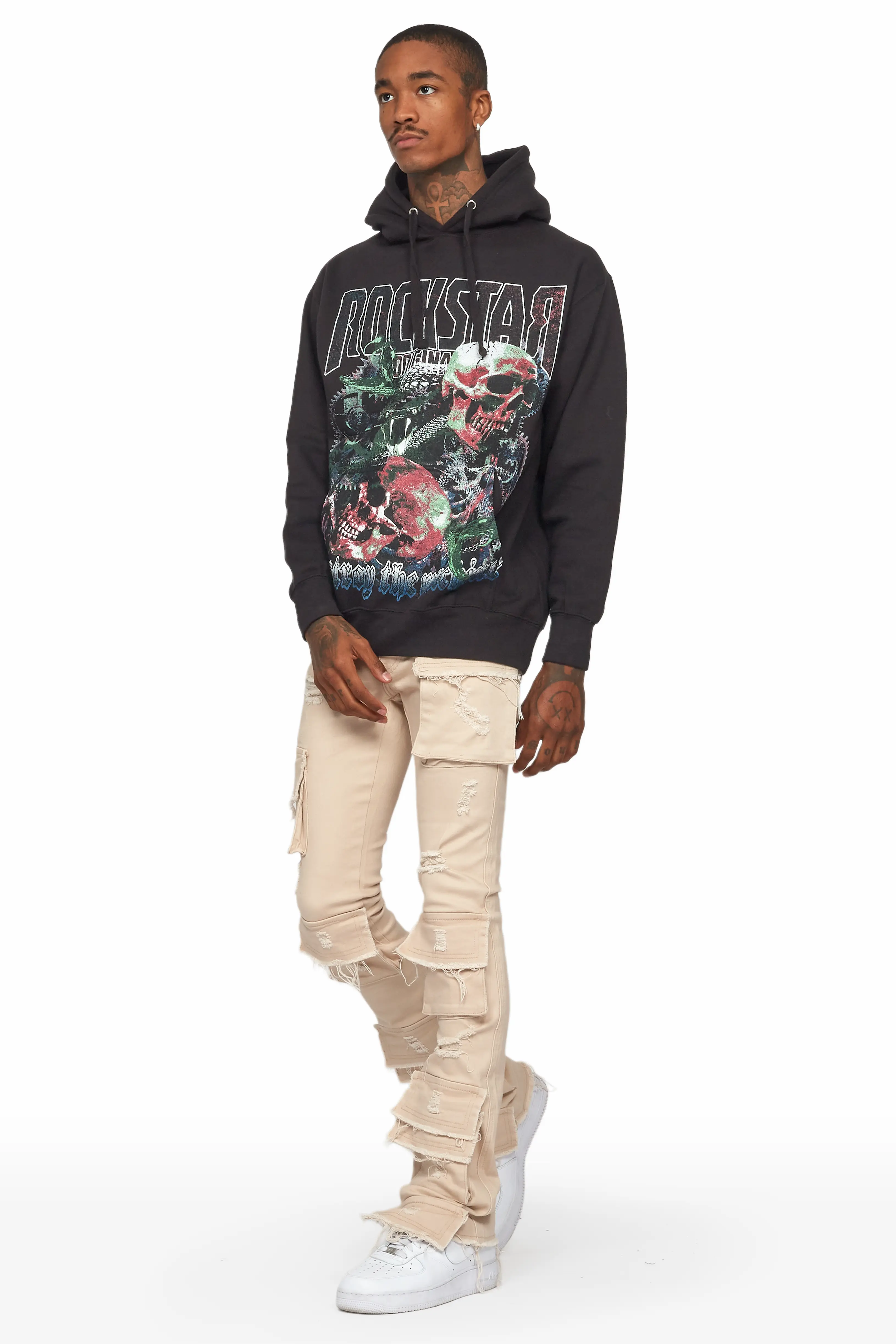Zander Beige Stacked Flare Cargo Jean - Image 6