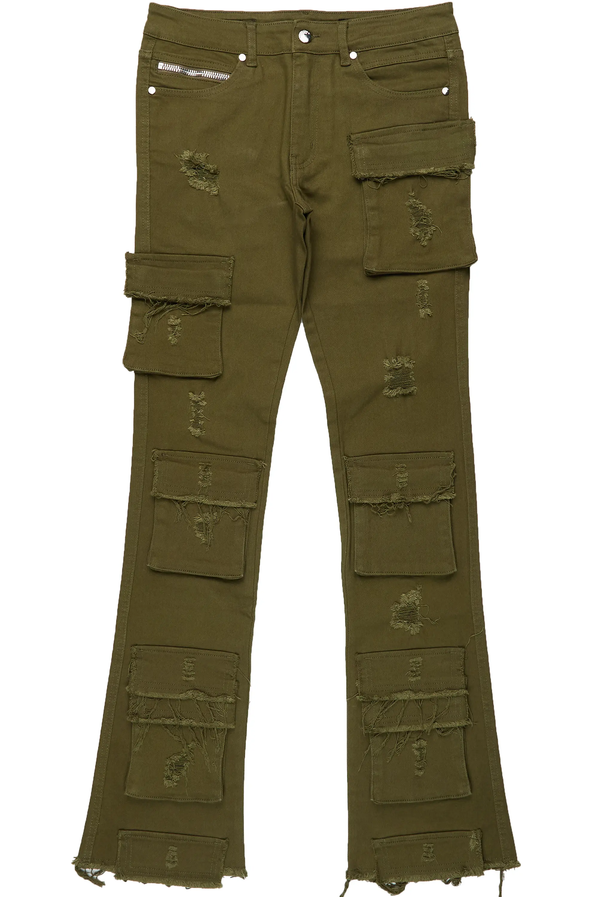Zander Green Stacked Flare Cargo Jean - Image 2
