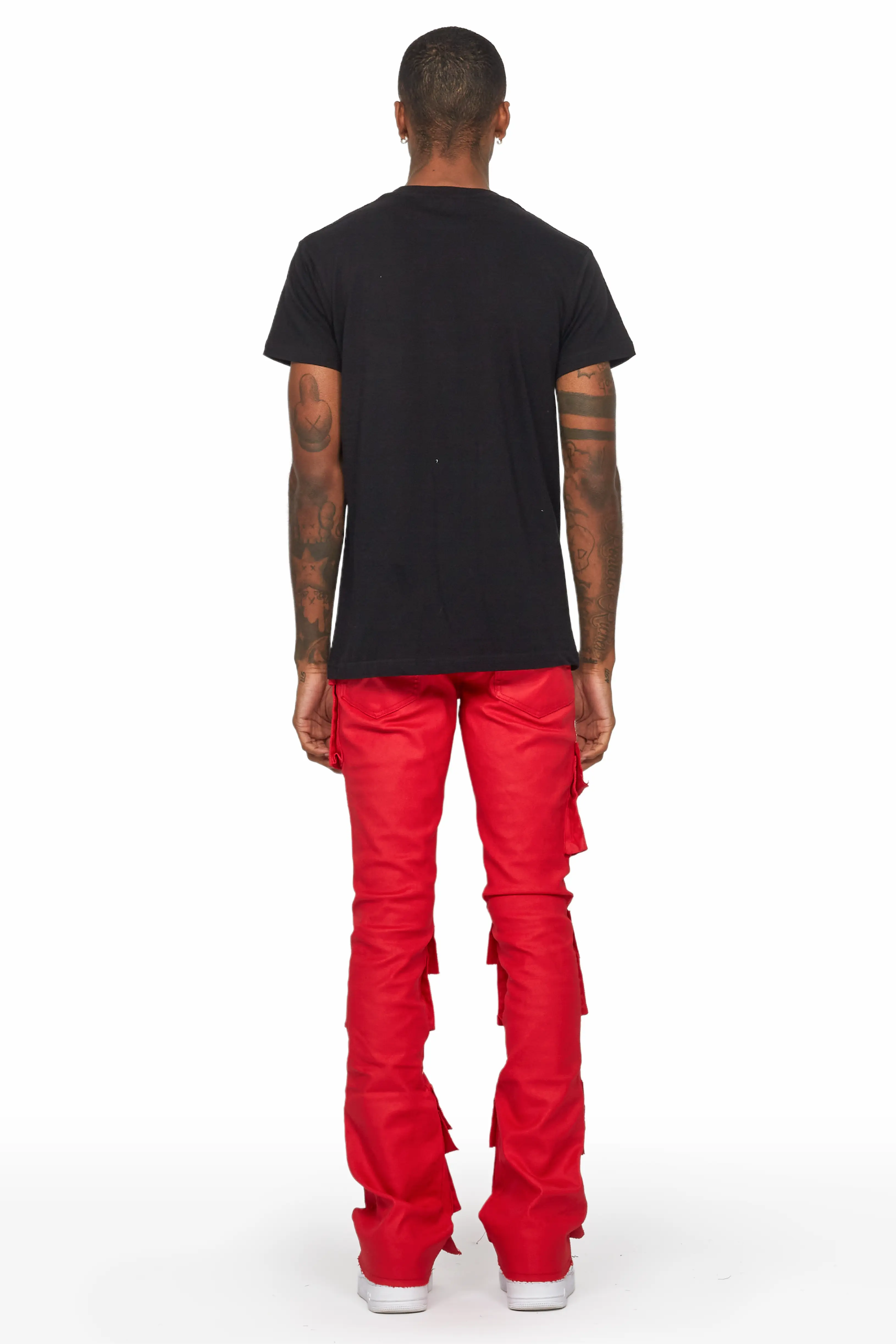 Zander Red Stacked Flare Cargo Jean - Image 5