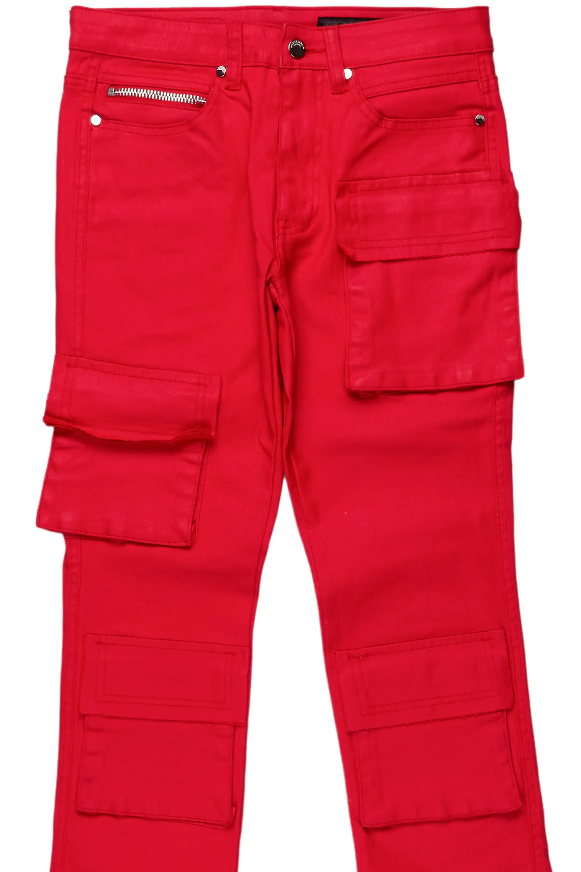Zander Red Stacked Flare Cargo Jean - Image 7