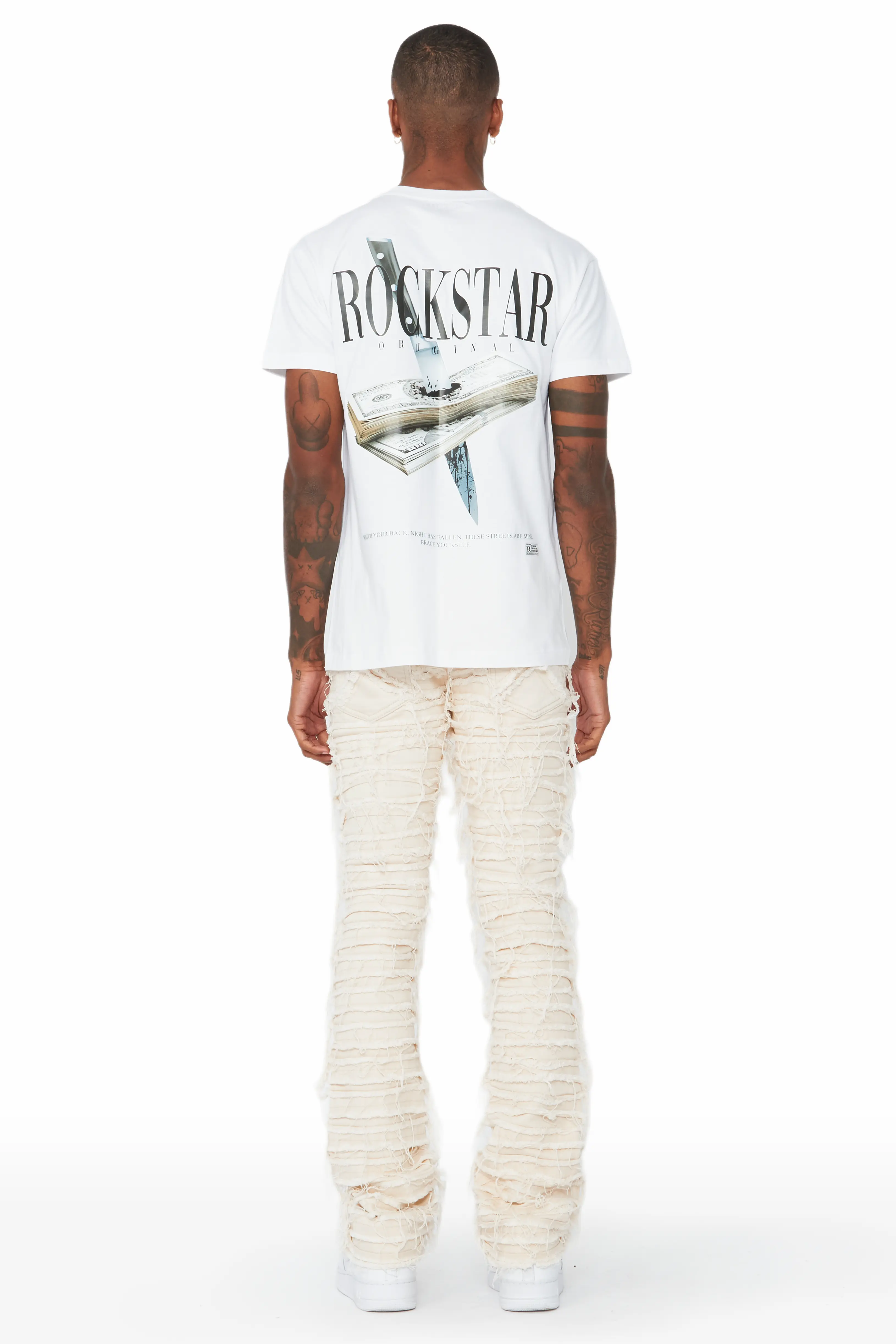 Cassius Beige Stacked Flare Jean - Image 4