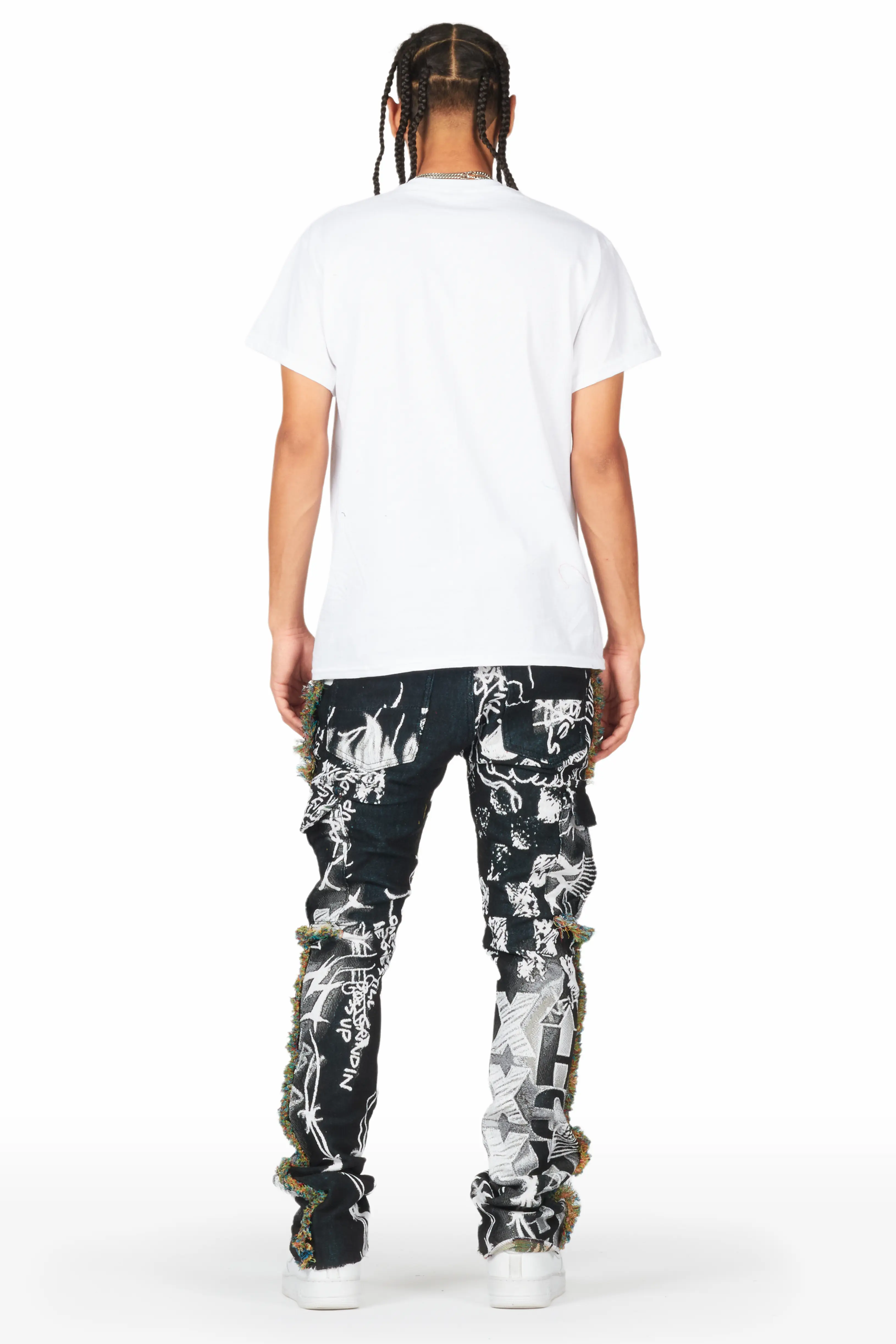 Zane Black/White Tapestry Stacked Flare Jean - Image 6