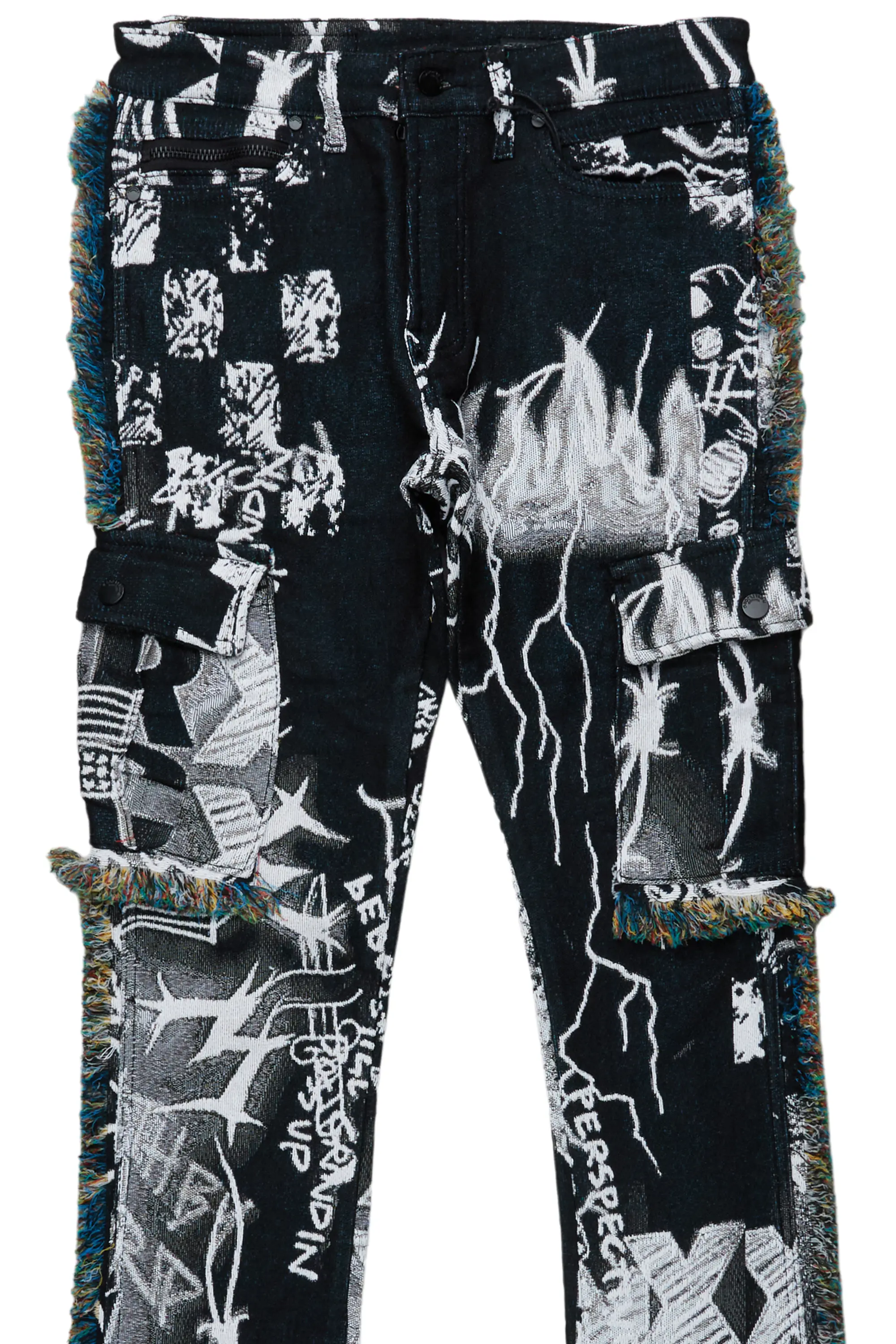 Zane Black/White Tapestry Stacked Flare Jean - Image 8