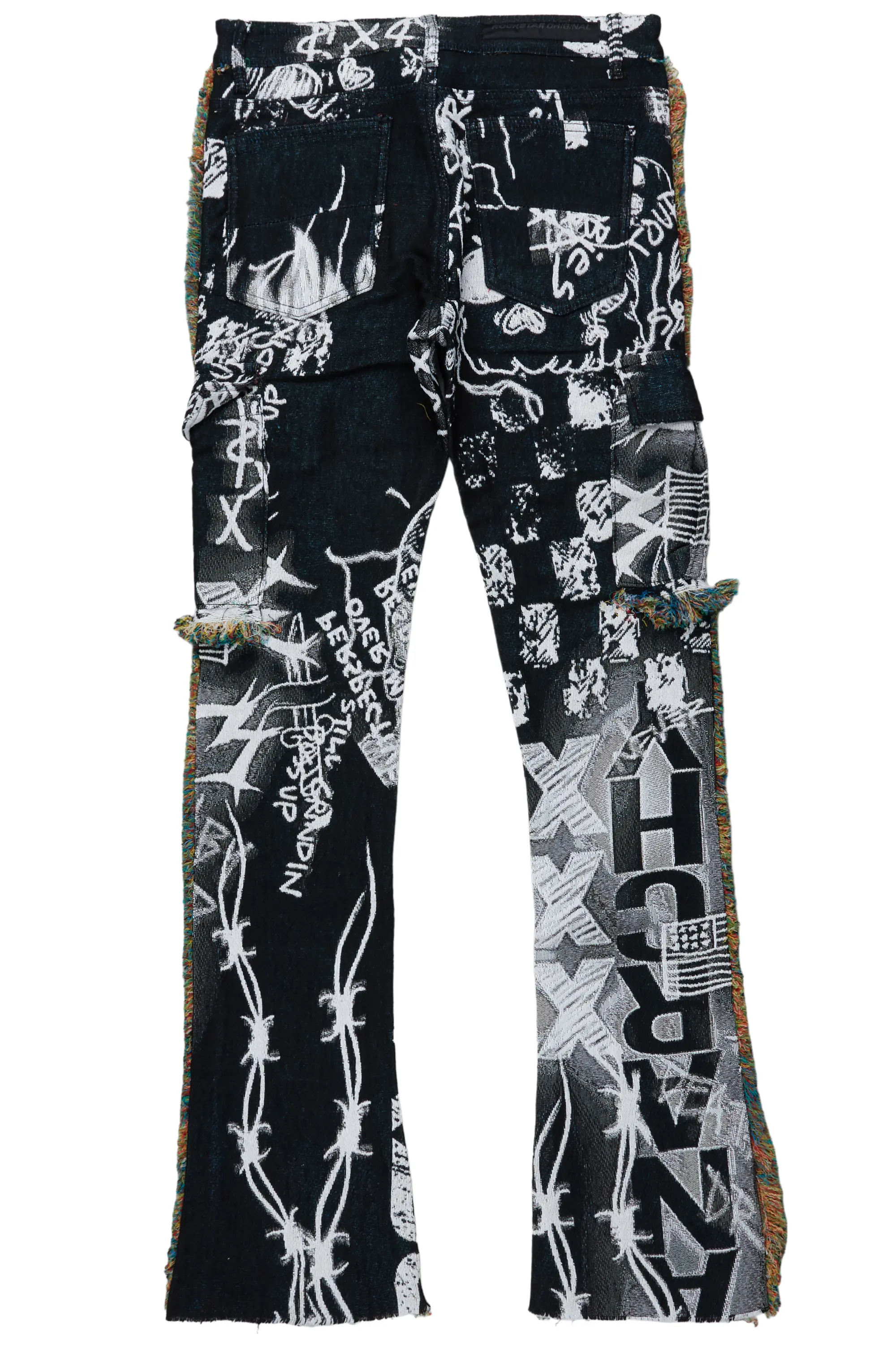 Zane Black/White Tapestry Stacked Flare Jean - Image 9