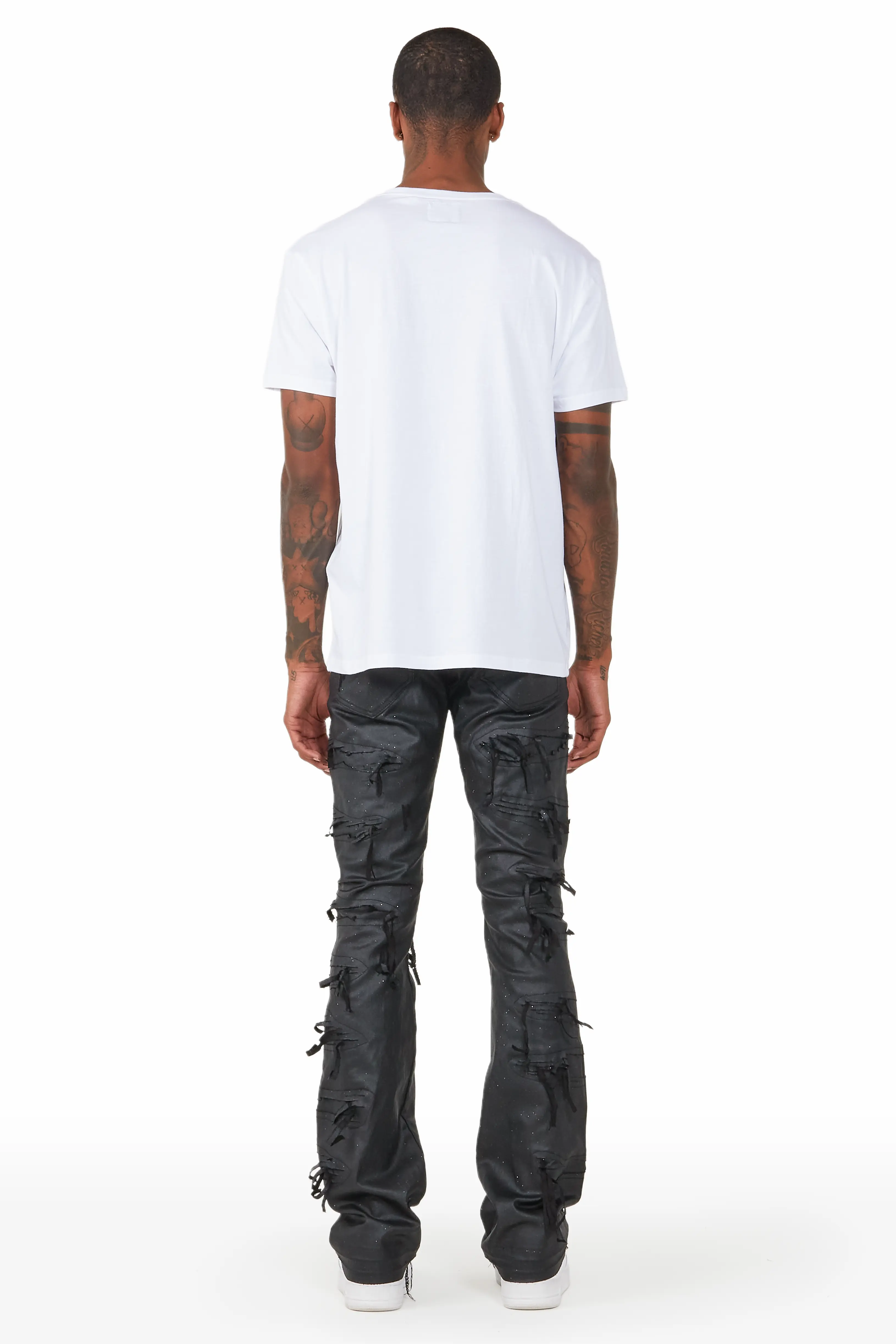 Dalon Black Waxed Stacked Flare Jean - Image 4