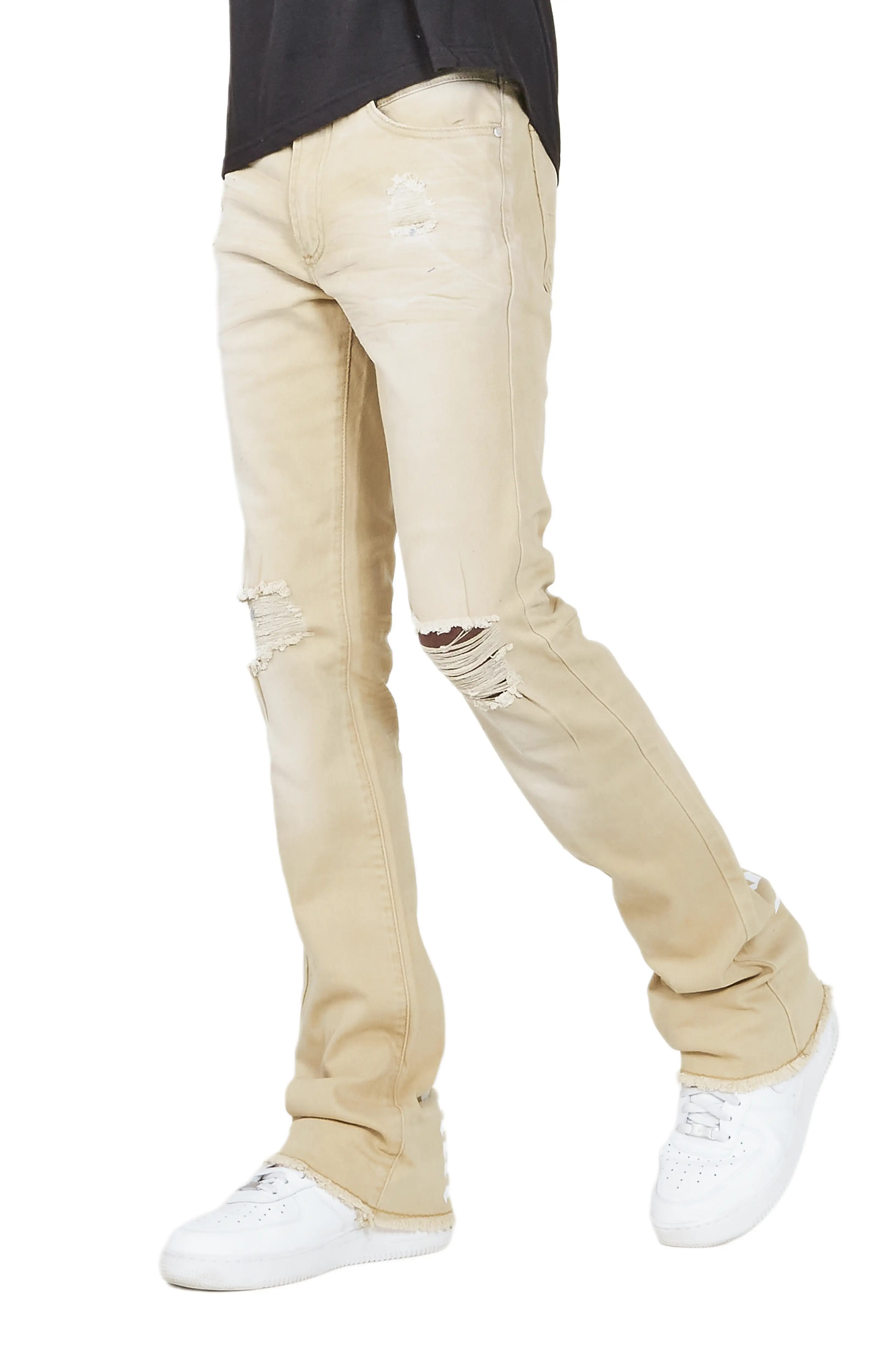 Loreto Khaki Stacked Flare Jean - Image 7