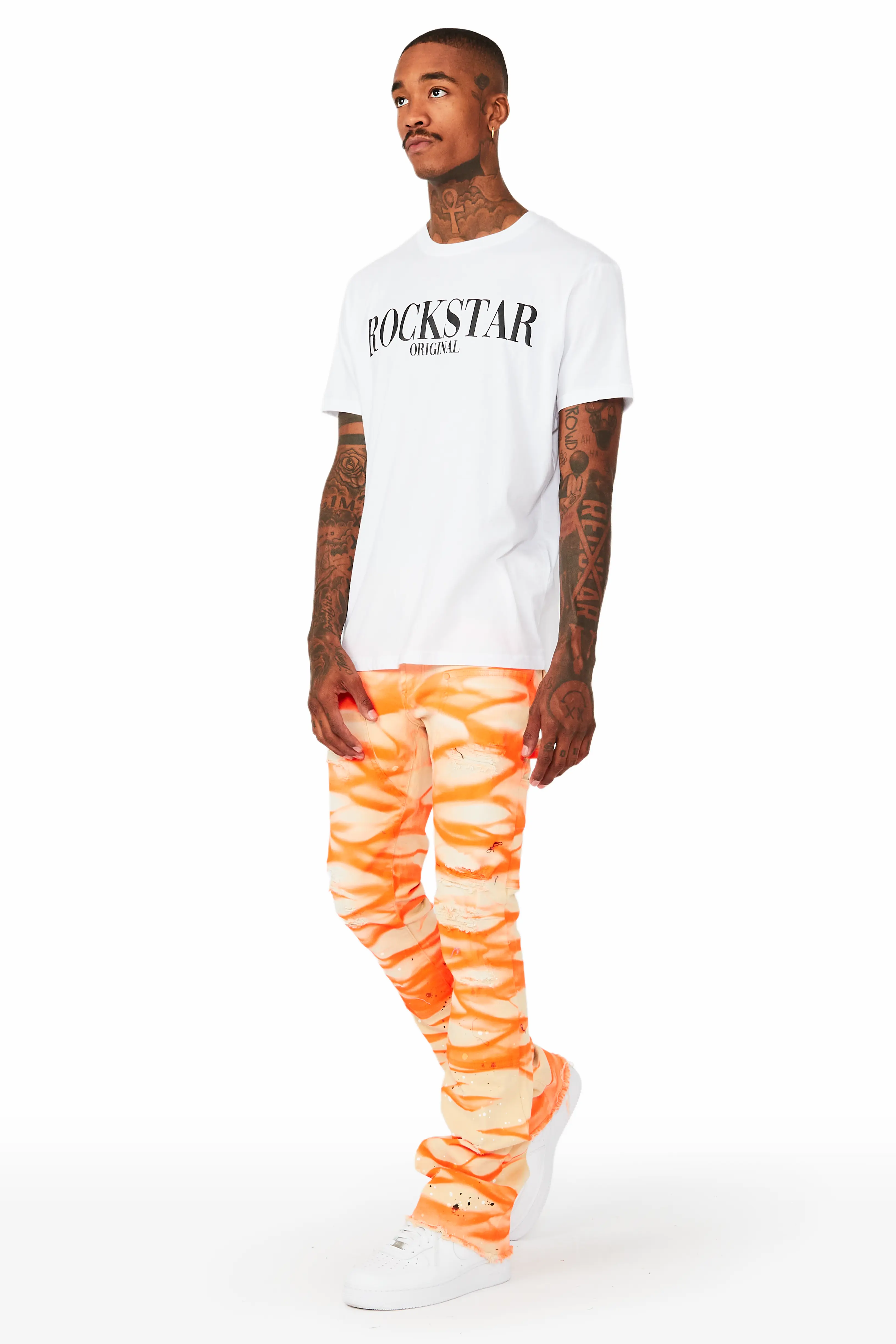 Sirius Beige/Orange Stacked Flare Jean - Image 5