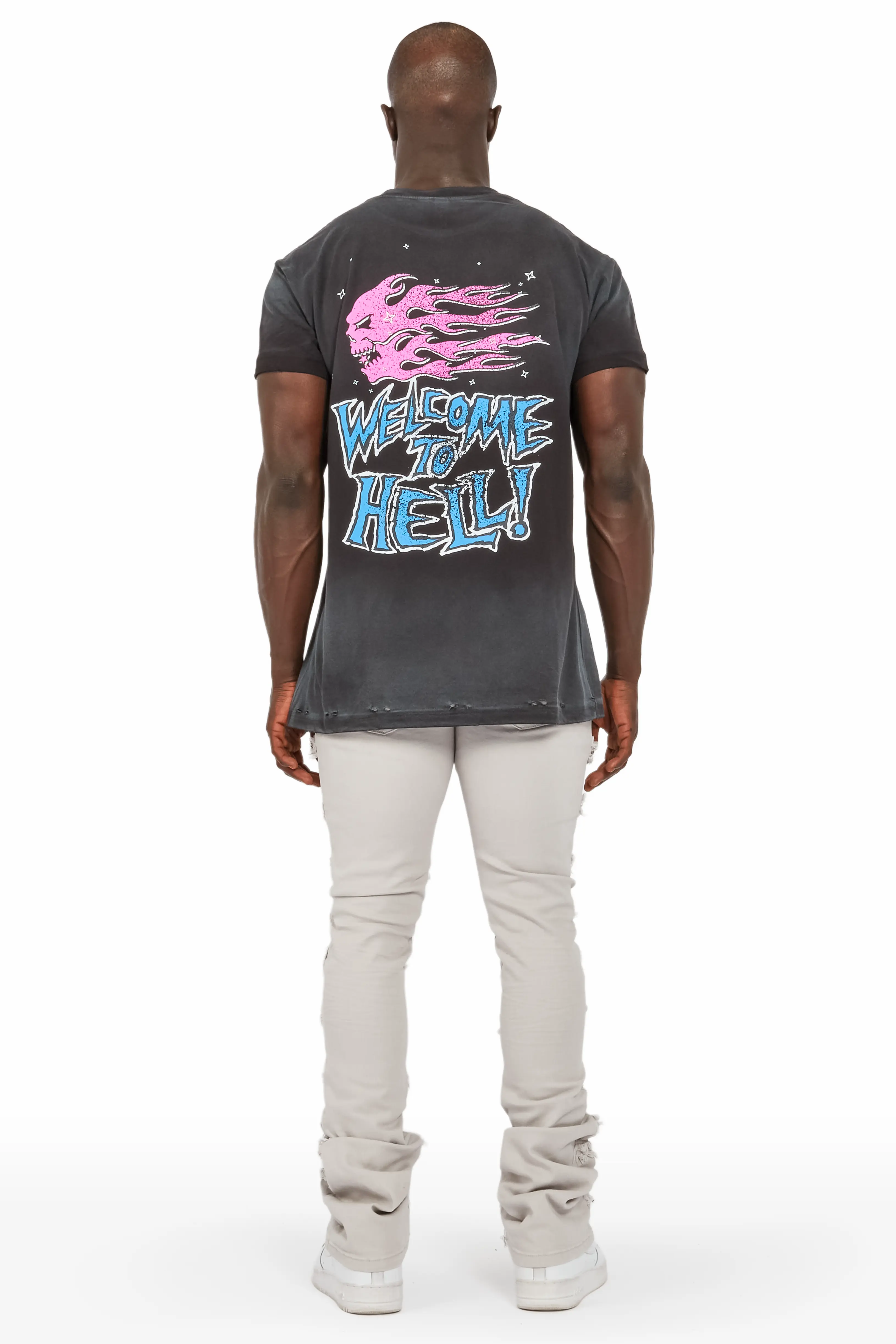 Niklaus Light Grey Stacked FLare Jean - Image 4